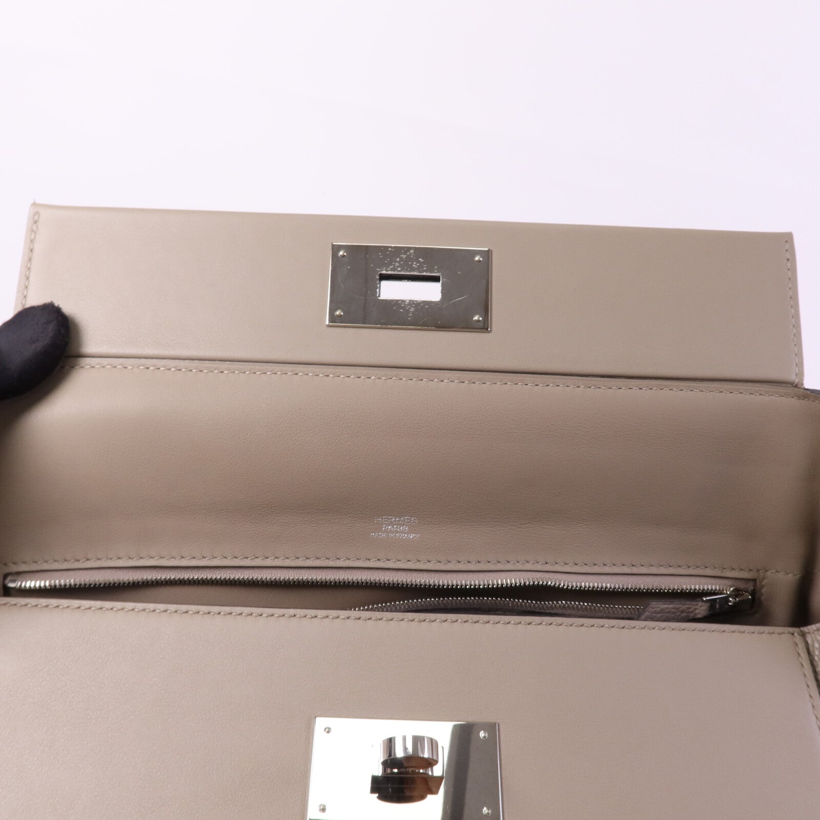 HERMES Togo皮革24/24 35CM銀扣手挽袋Gris Asphalt