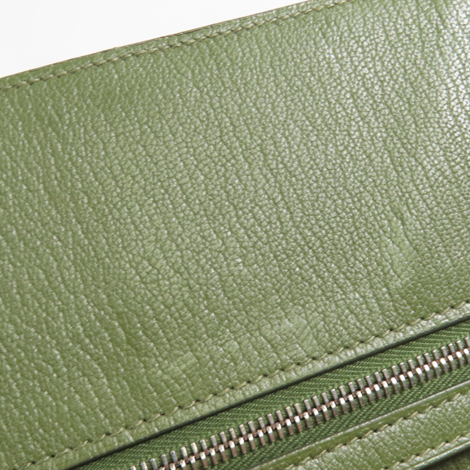 HERMES Chevre皮革Bearn Long Wallet銀扣長錢包Green