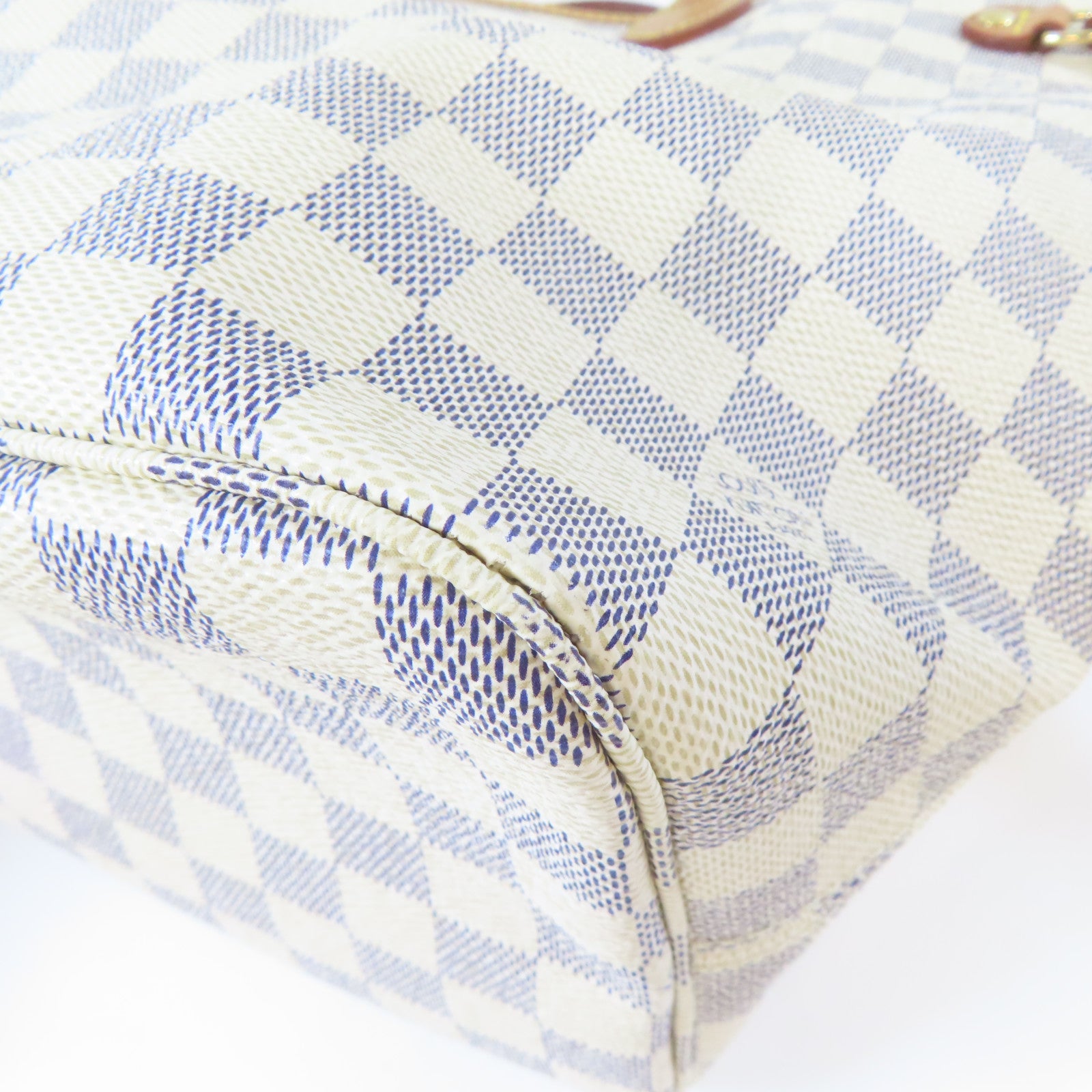LOUIS VUITTON Damier Azur Neverfull MM金扣肩背袋白色