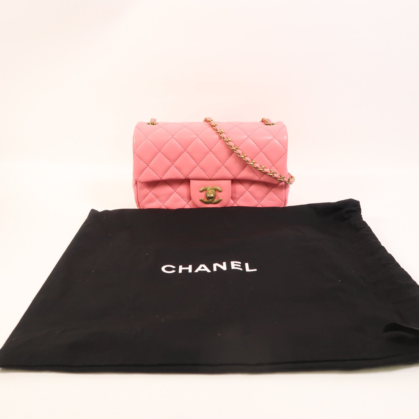 CHANEL 羊皮皮革Mini Classic 20金扣鏈帶肩背袋