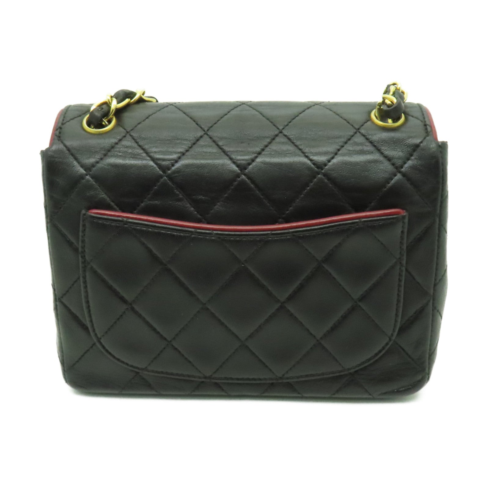 CHANEL 【清倉大減價】菱格羊皮皮革Classic Flap Mini金扣鏈帶肩背袋黑色/紅色