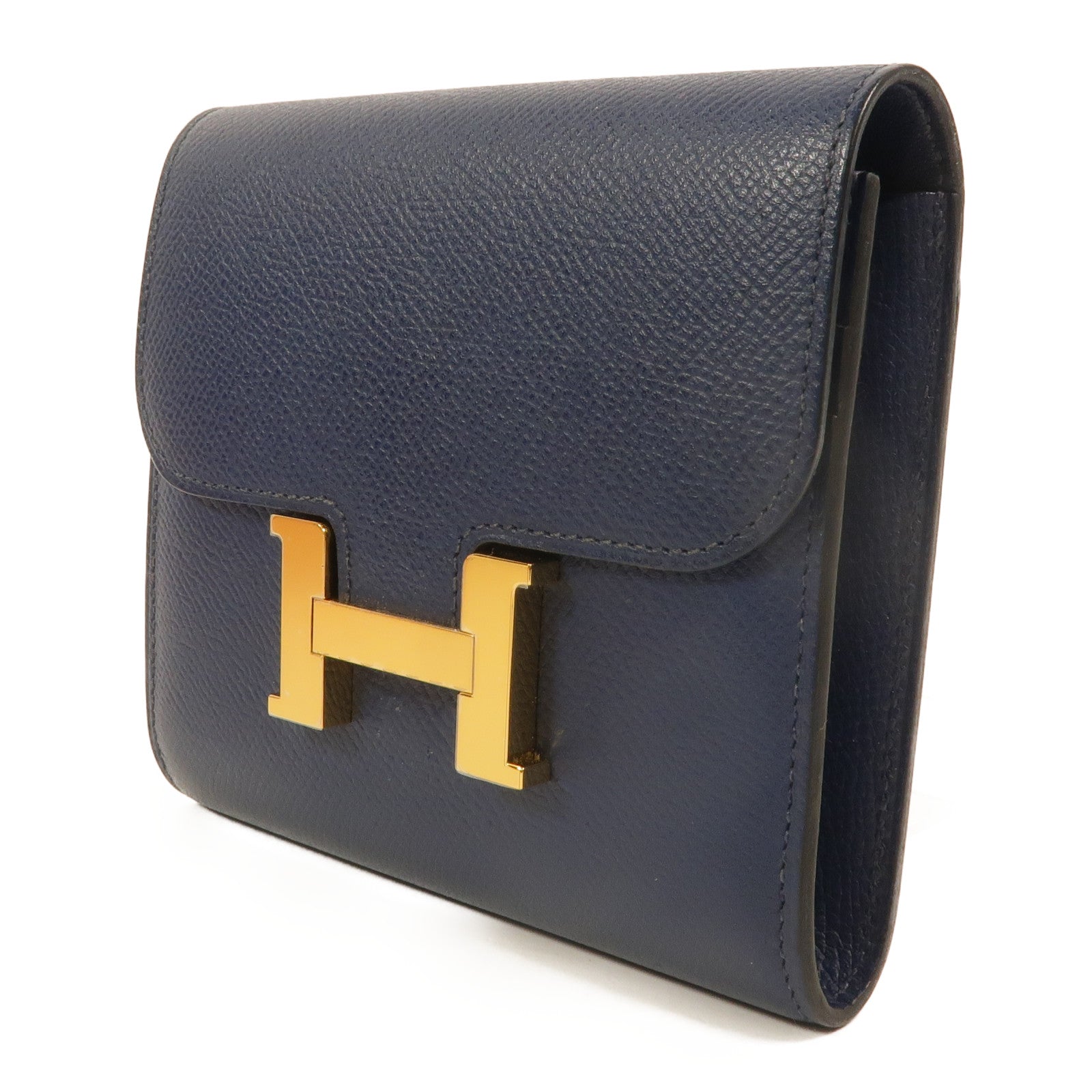 HERMES Epsom皮革Constance Compact Wallet錢包Bleu Saphir