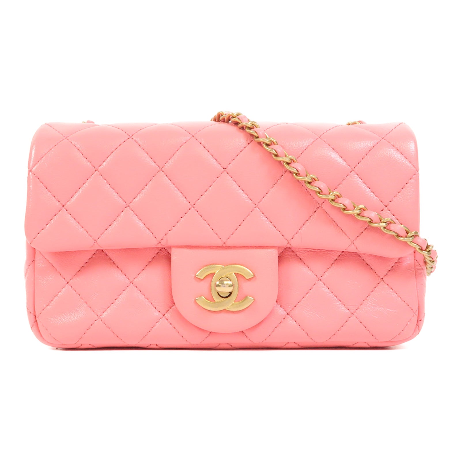 CHANEL 羊皮皮革Mini Classic 20金扣鏈帶肩背袋