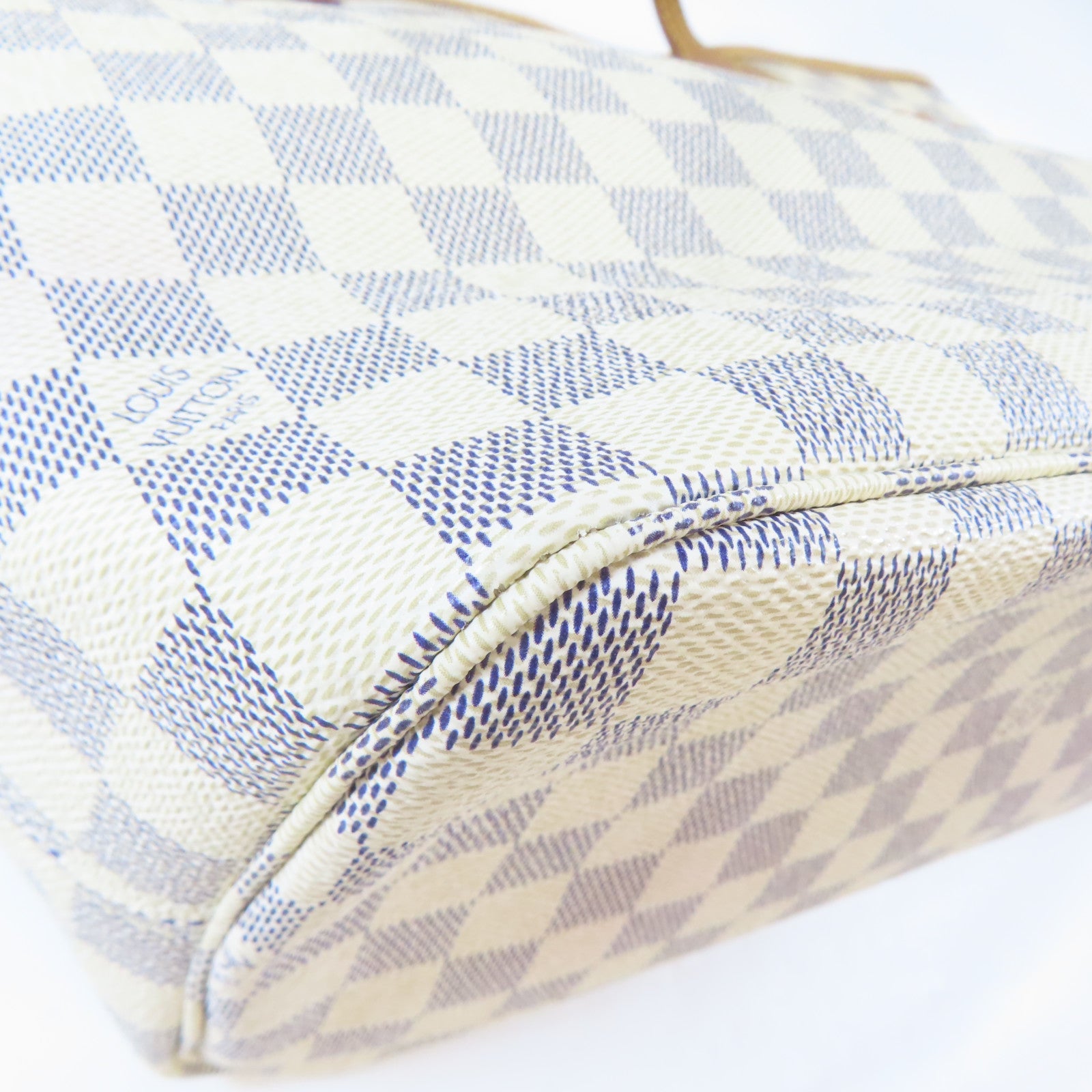 LOUIS VUITTON Damier Azur Neverfull MM金扣肩背袋白色