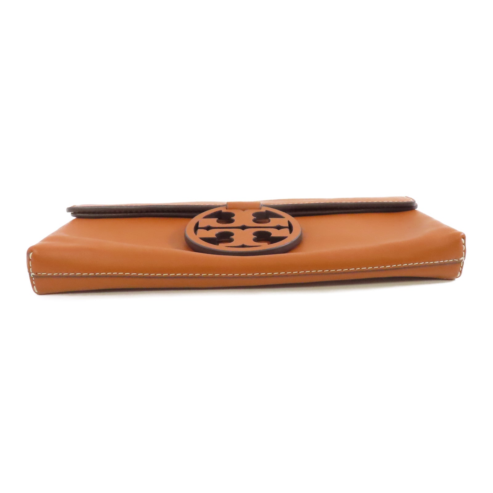 Tory Burch 牛皮皮革Clutch金扣手拿包啡色