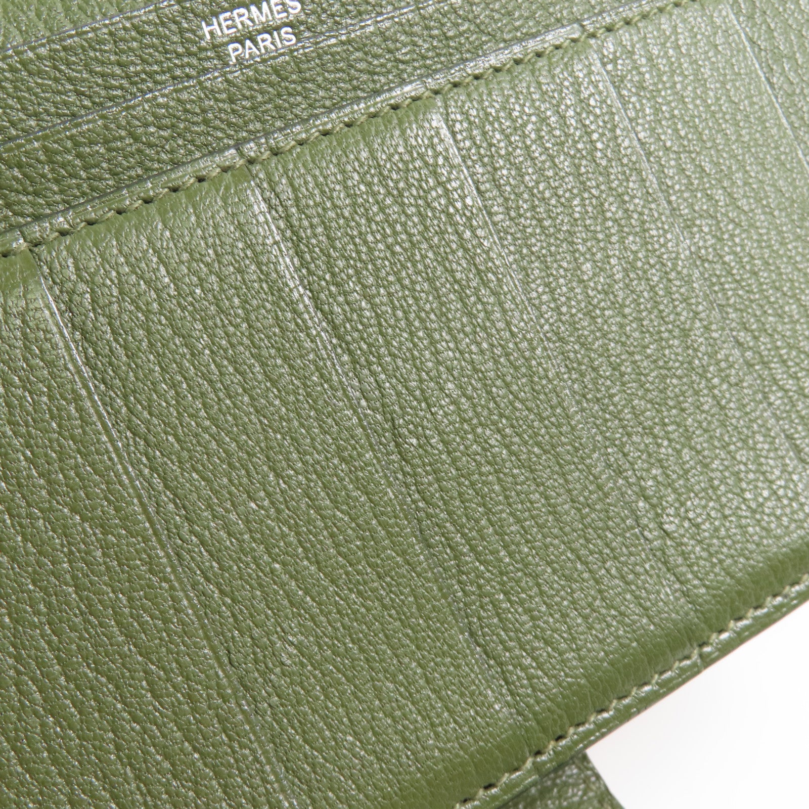 HERMES Chevre皮革Bearn Long Wallet銀扣長錢包Green