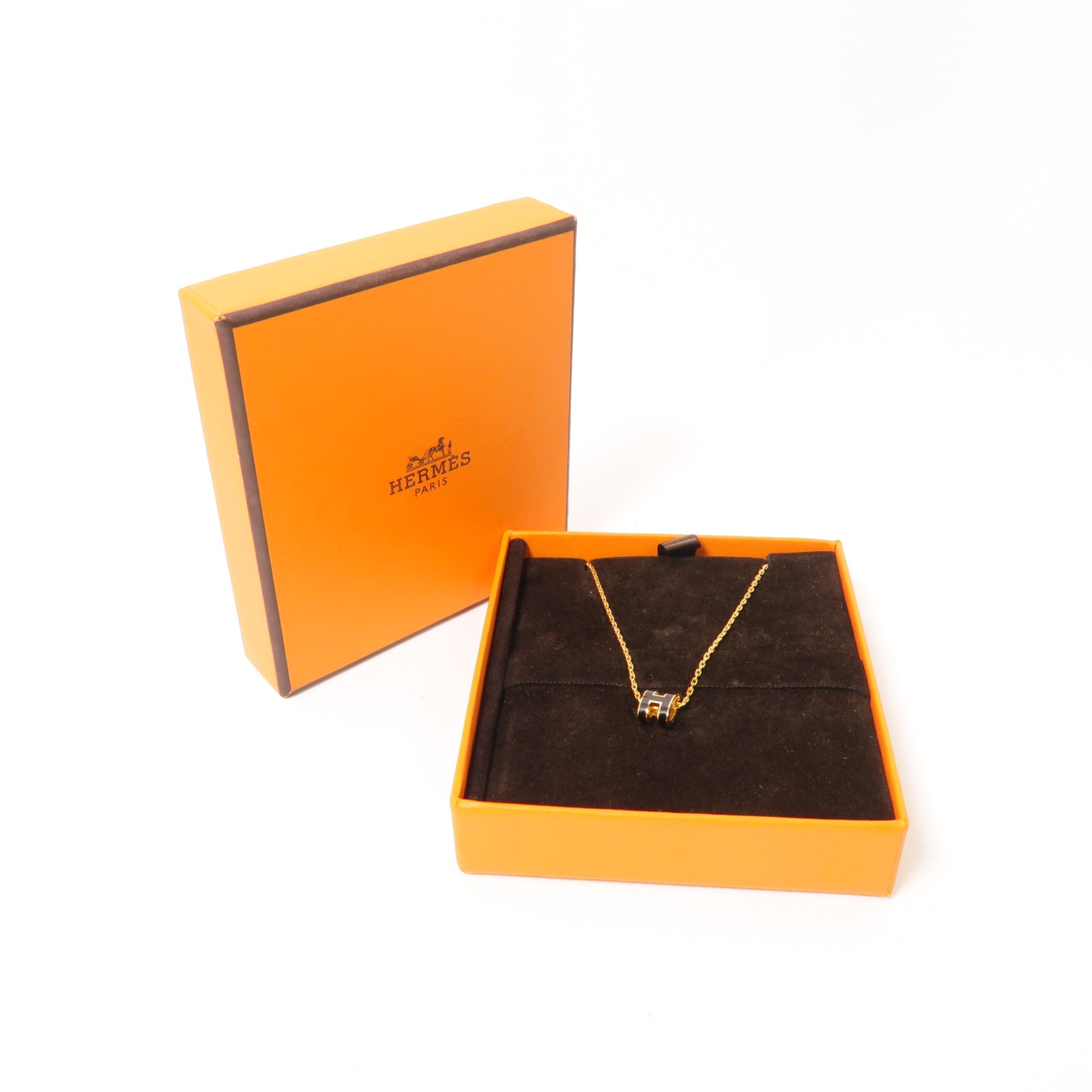 HERMES 金屬Pop H Mini Necklace項鍊黑色/金色