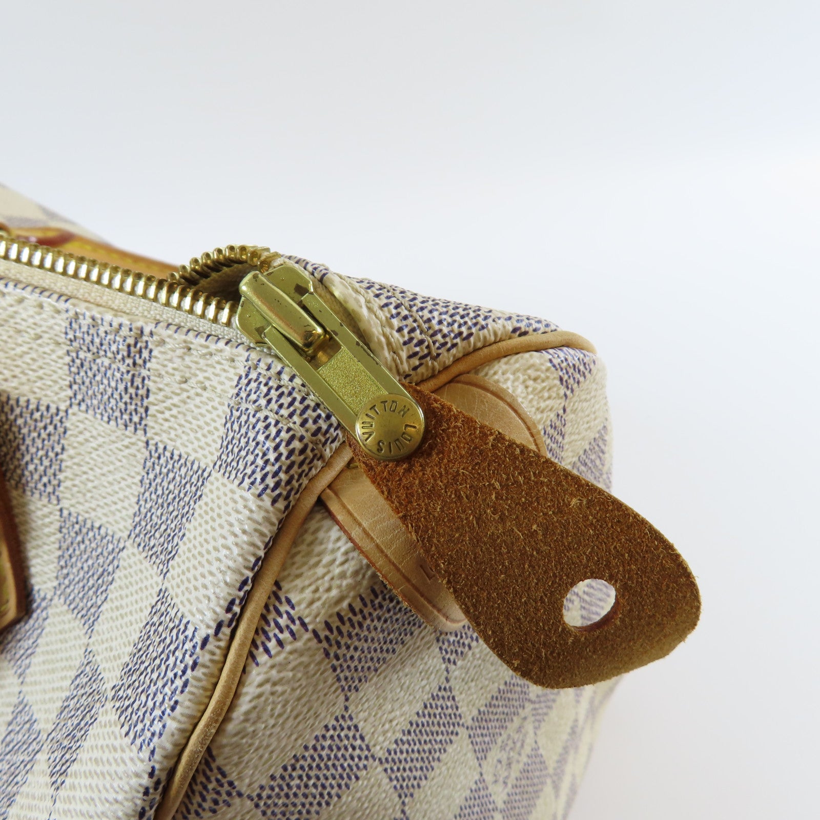 LOUIS VUITTON **【激減優惠】Damier Azur Speedy 25金扣手挽袋白色/啡色