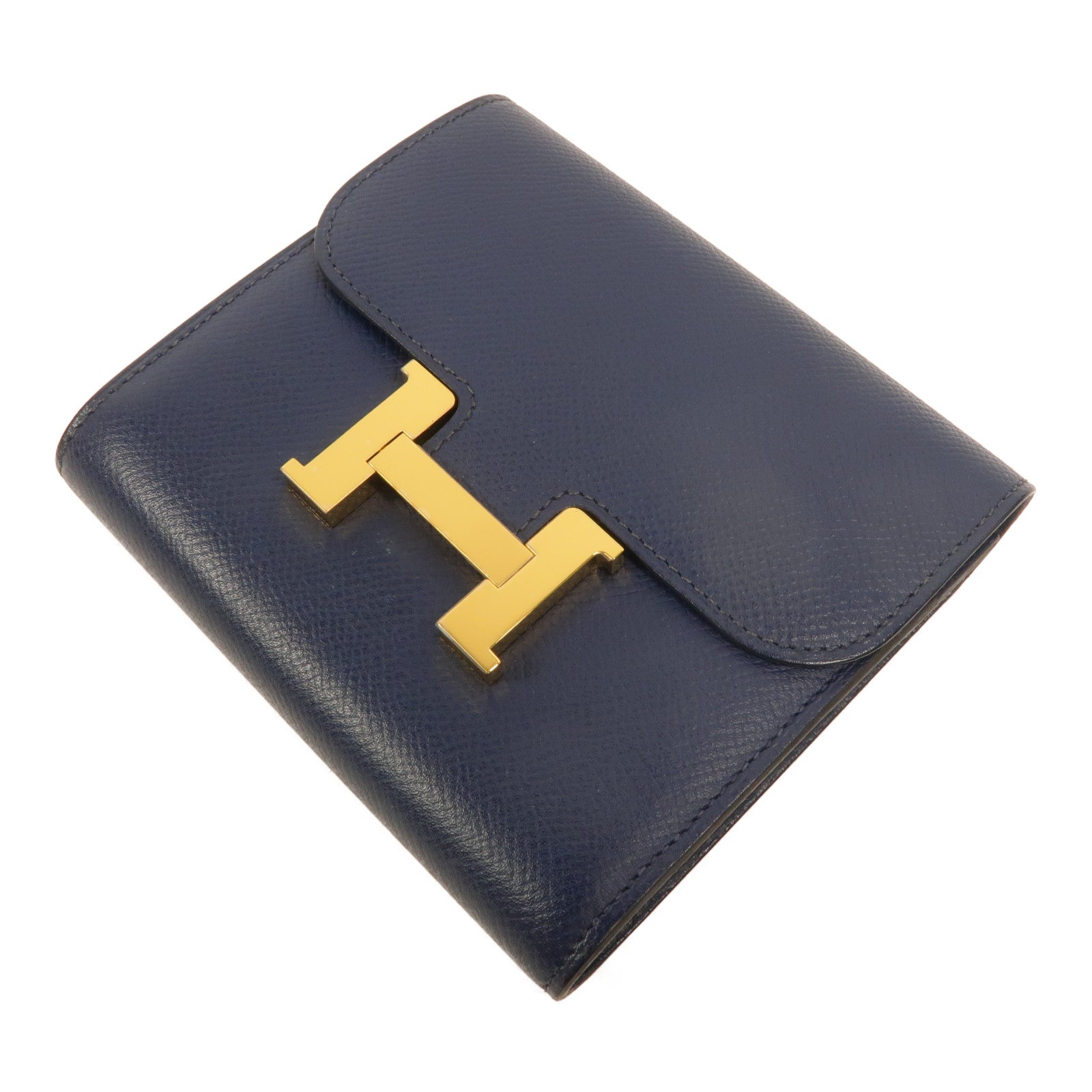 HERMES Epsom皮革Constance Compact Wallet錢包Bleu Saphir
