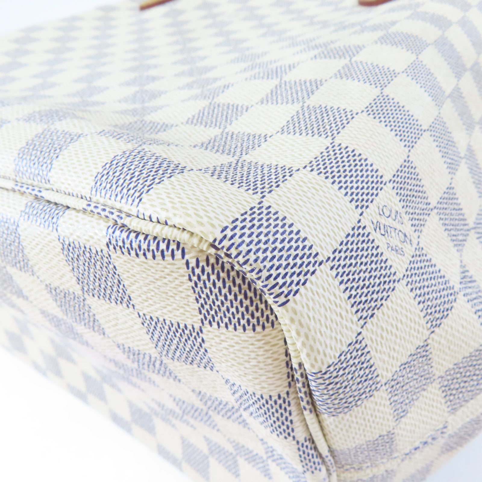 LOUIS VUITTON Damier Azur Neverfull MM金扣肩背袋白色
