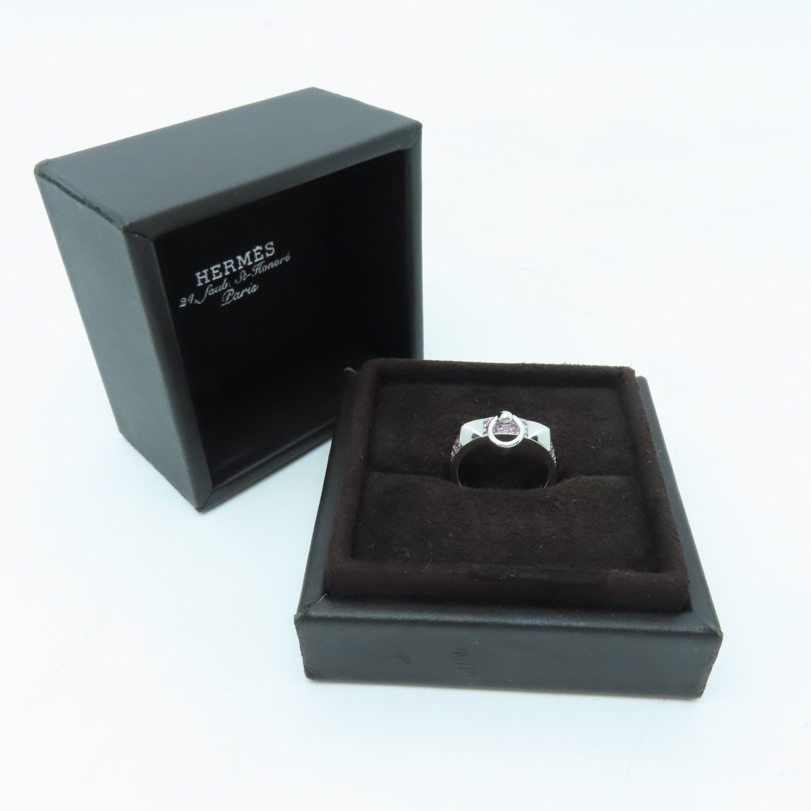 HERMES 18K White Gold Collier De Chien 0.64ct Pink Sapphire Ring #52 US#5.75