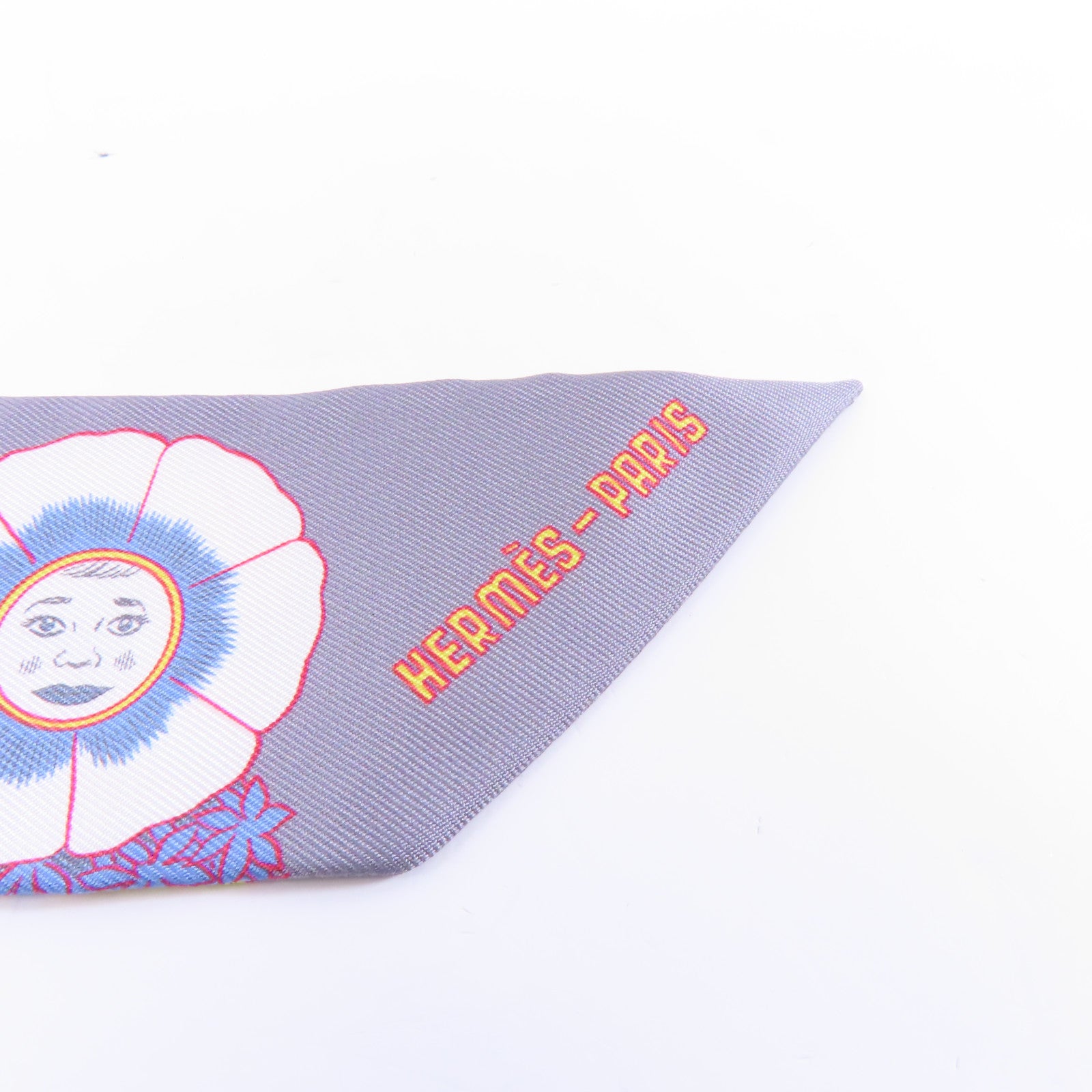 HERMES 絲質Twilly絲巾灰色