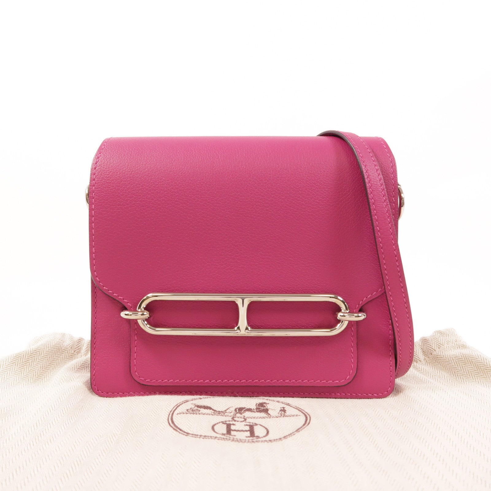 HERMES Evercolor皮革Mini Roulis銀扣肩背袋Anemone