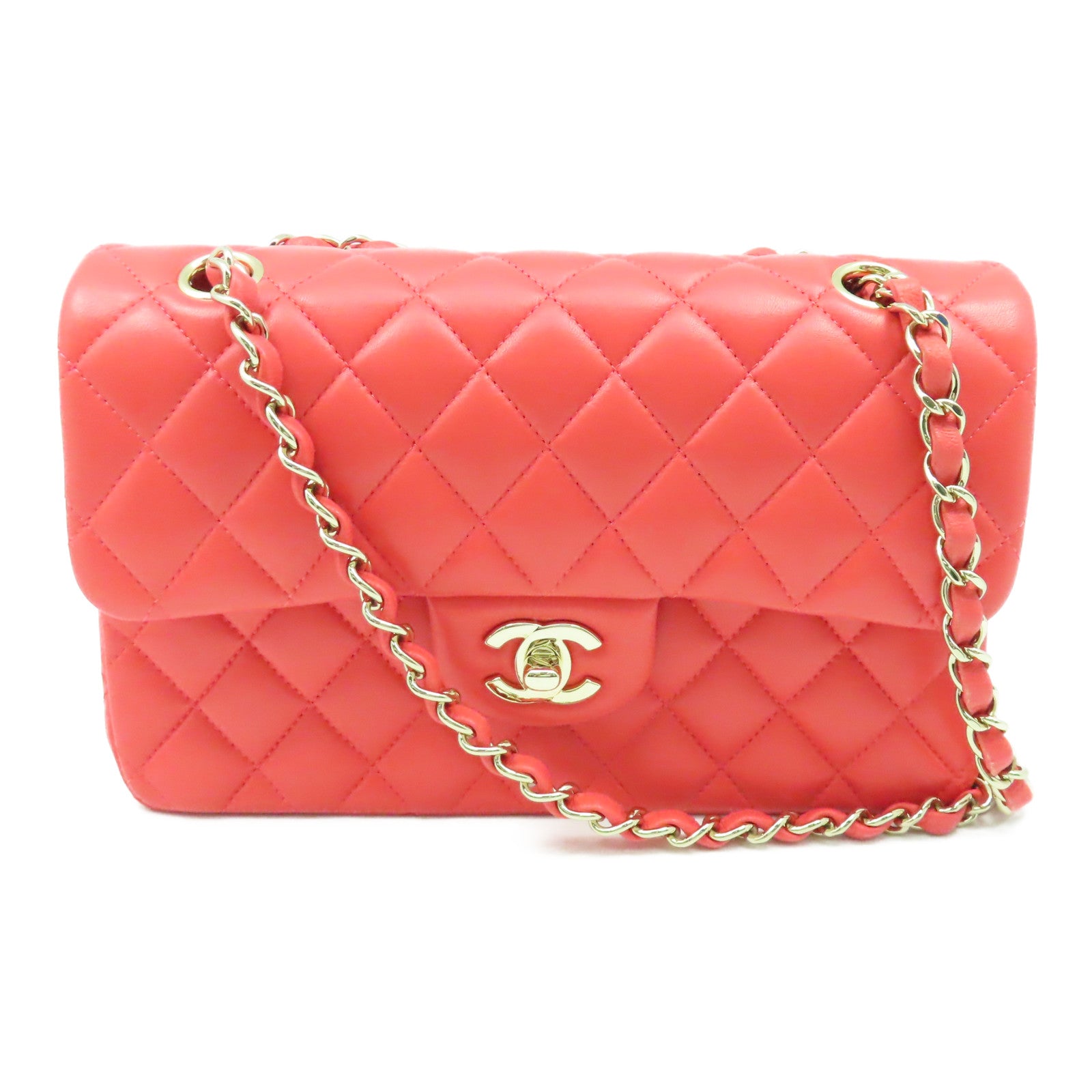 CHANEL 【清倉大減價】菱格羊皮皮革Chain Shoulder Bag金扣鏈帶肩背袋紅色