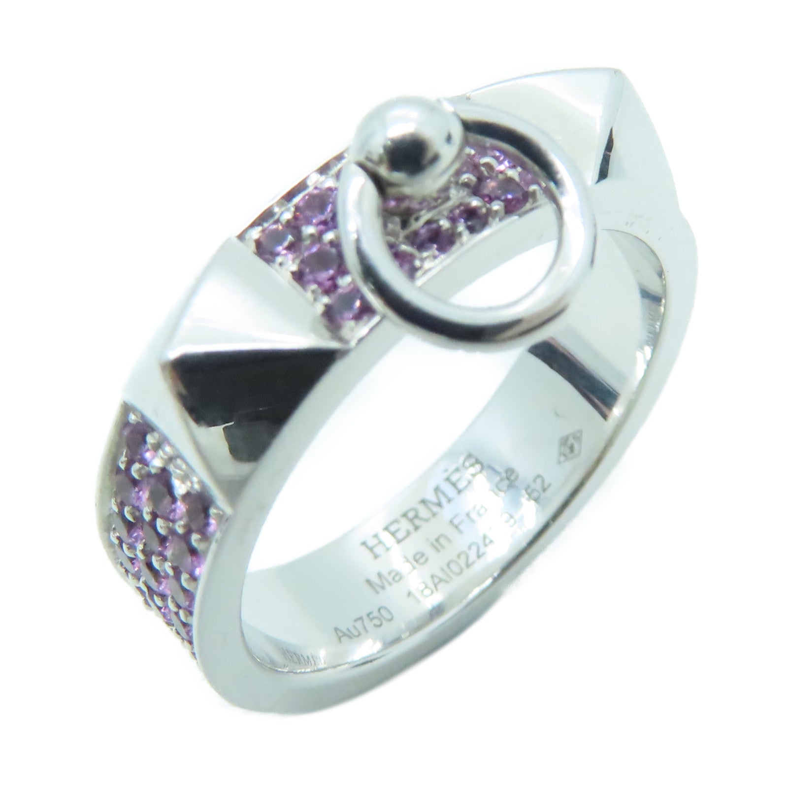 HERMES 18K White Gold Collier De Chien 0.64ct Pink Sapphire Ring #52 US#5.75