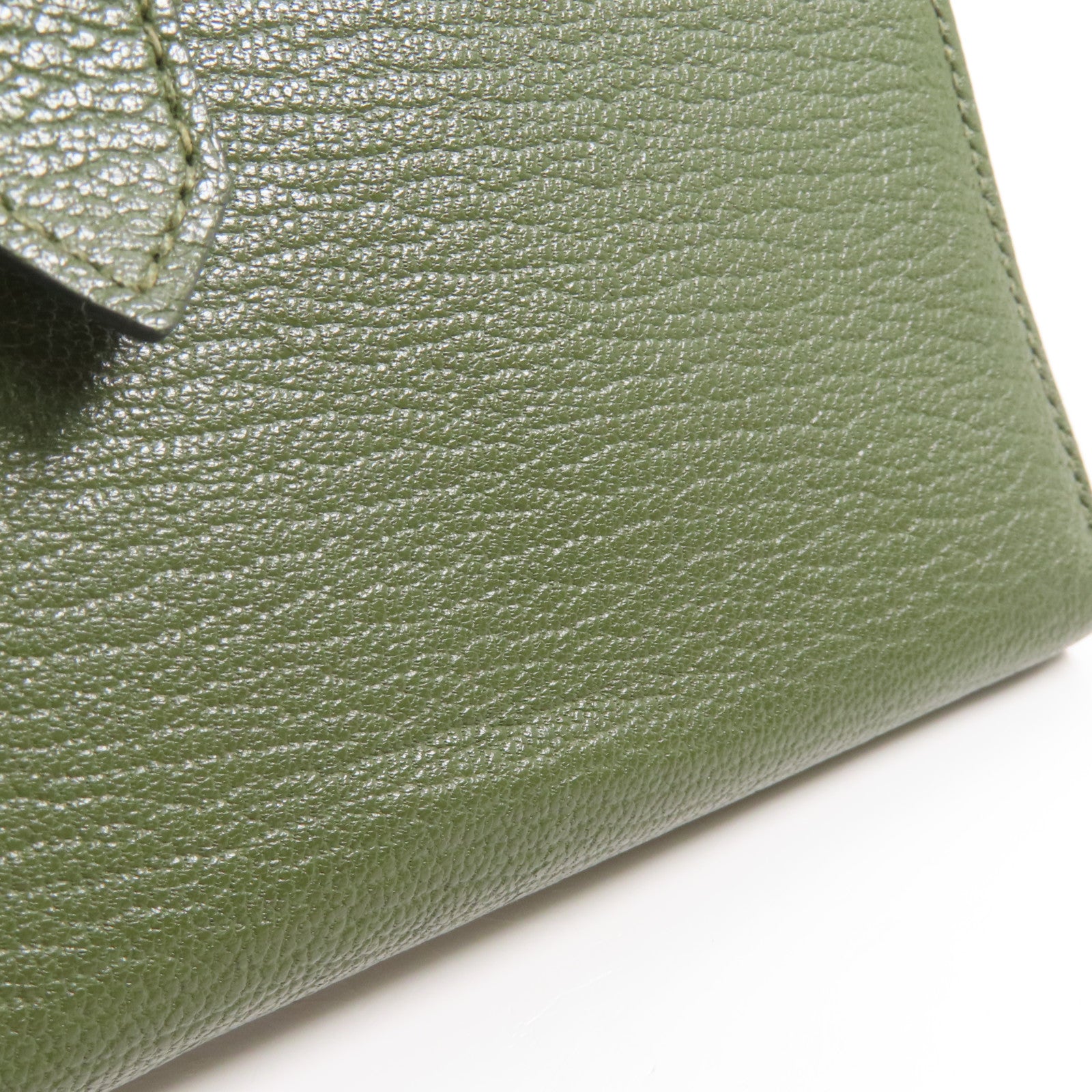 HERMES Chevre皮革Bearn Long Wallet銀扣長錢包Green