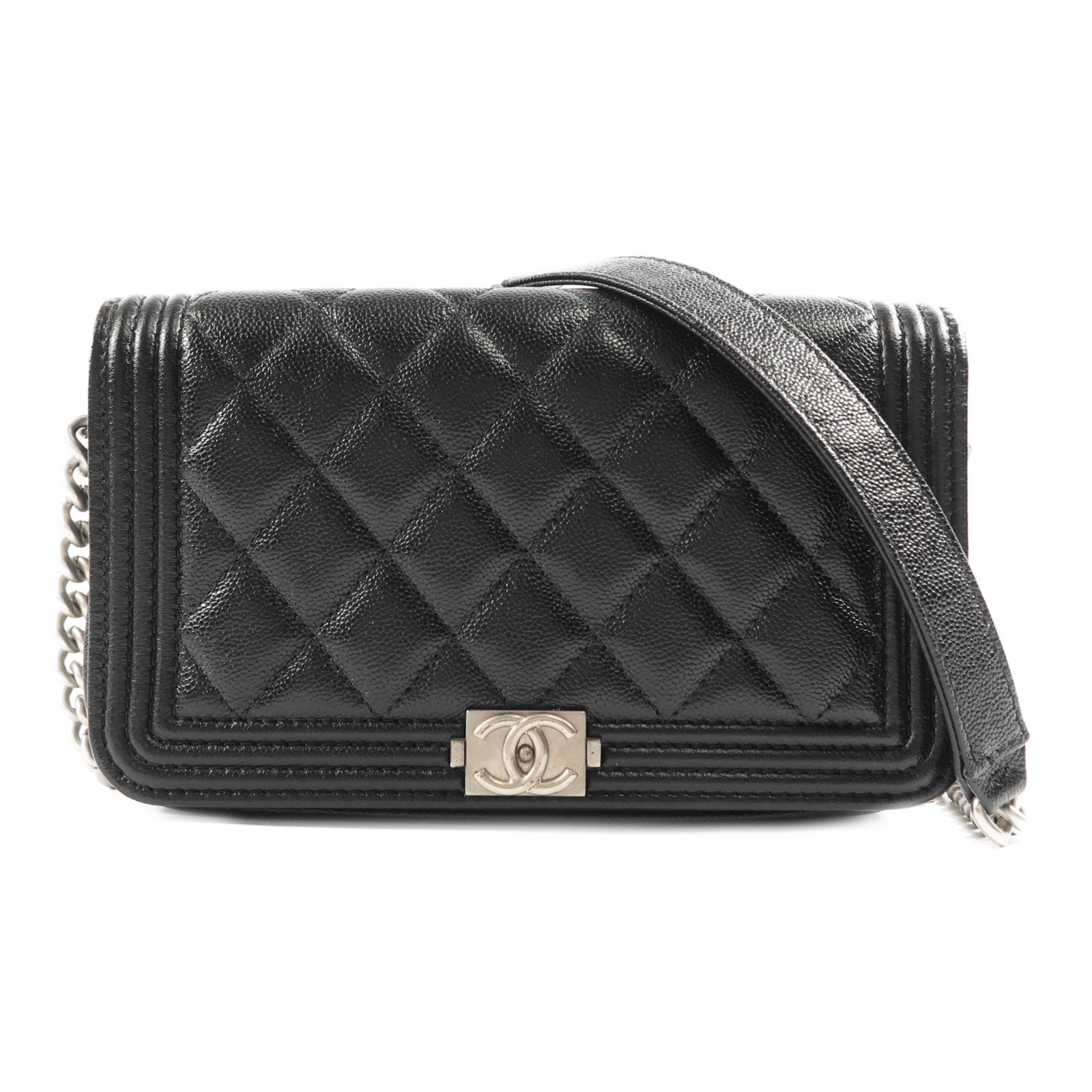 CHANEL CC SHW Shoulder Bag Calfskin Leather Black