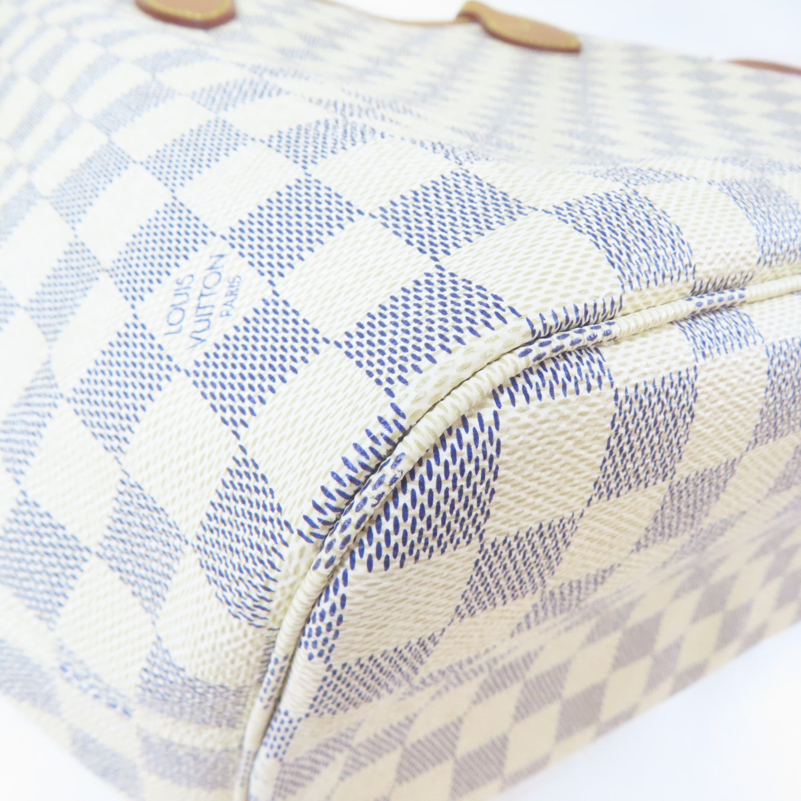LOUIS VUITTON Damier Azur Neverfull MM金扣肩背袋白色