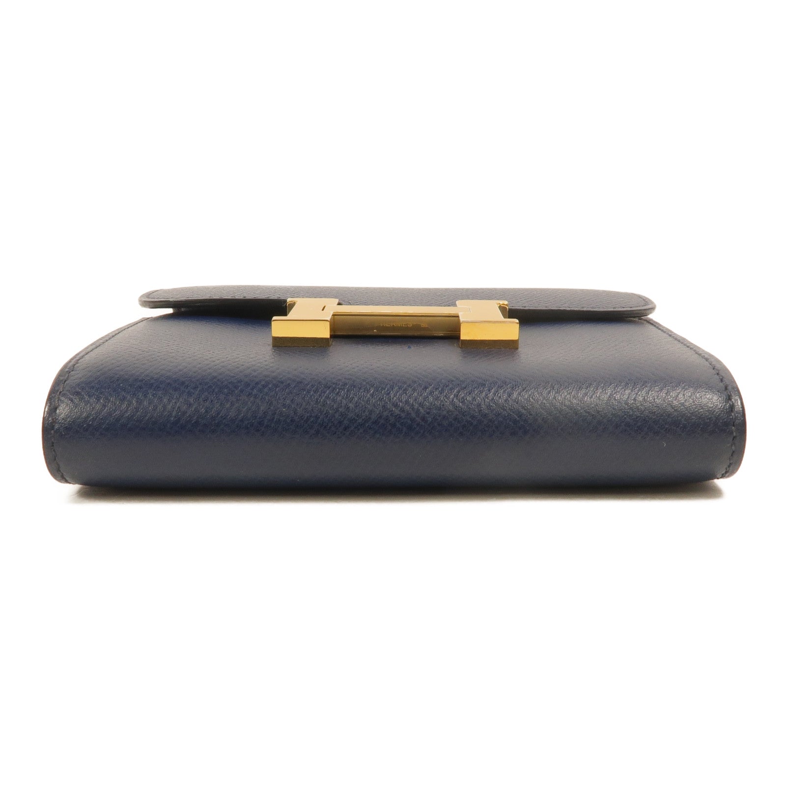 HERMES Epsom皮革Constance Compact Wallet錢包Bleu Saphir