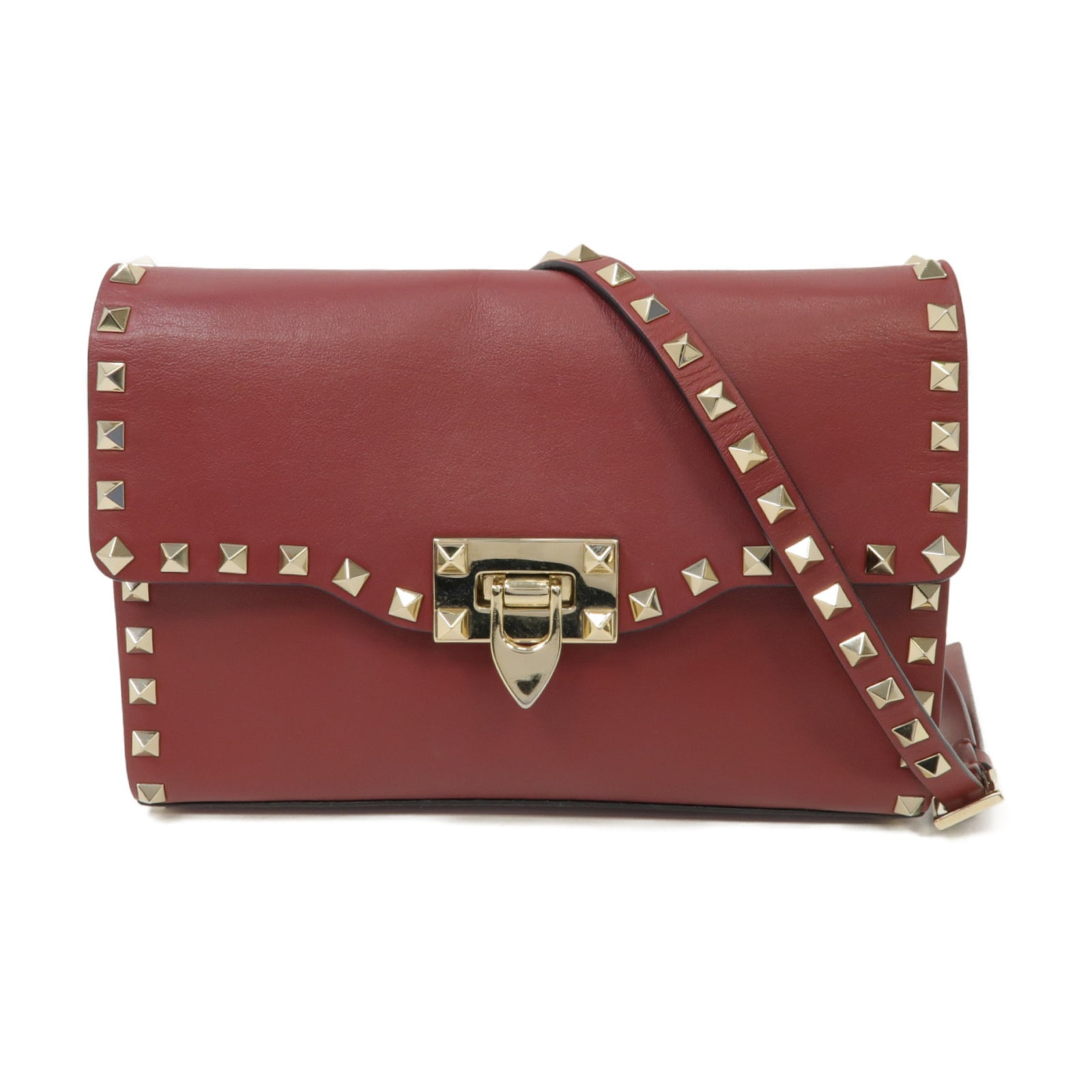 Valentino 羊皮皮革Shoulder Bag金扣肩背袋紅色