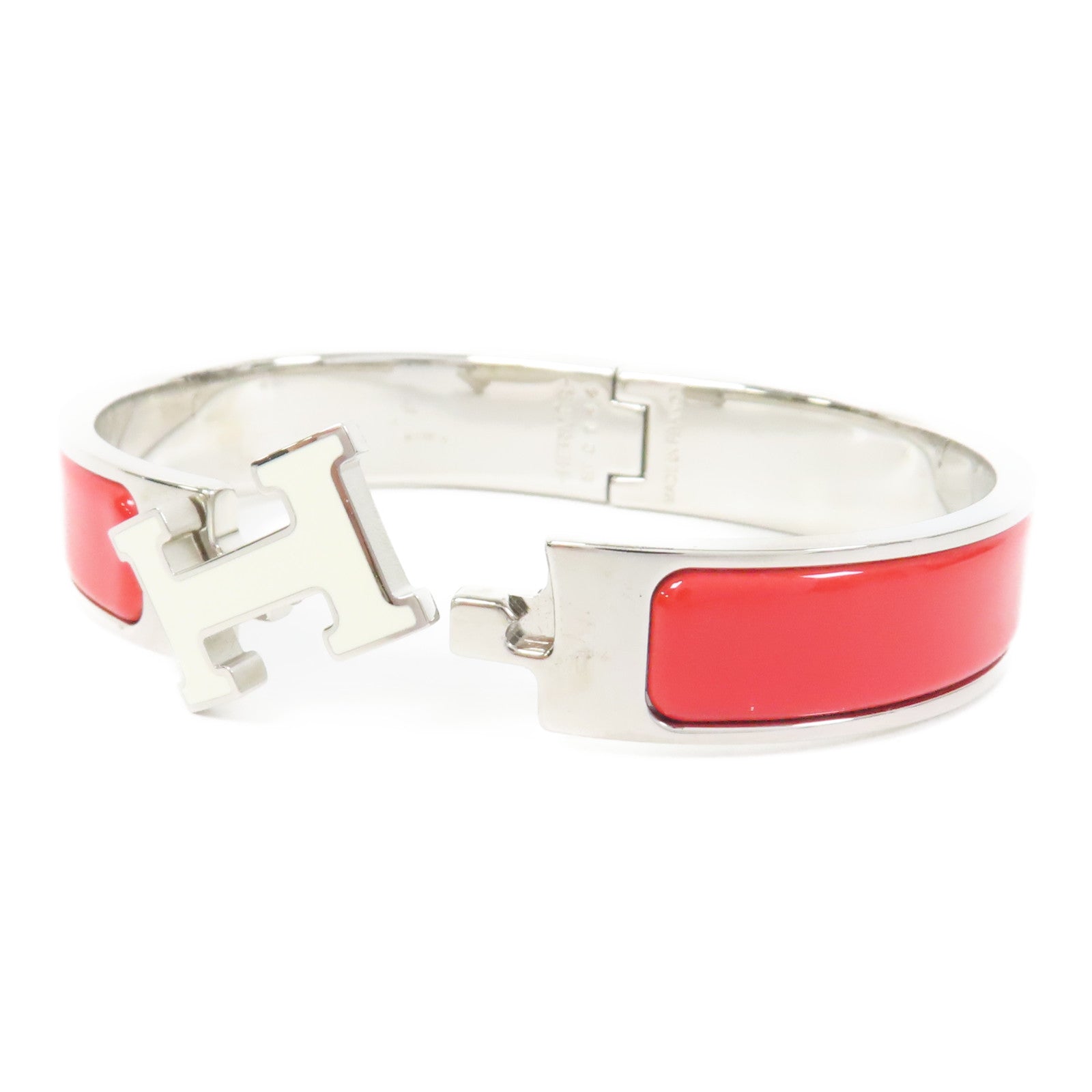 HERMES 金屬Clic H Bracelet手鐲紅色/白色