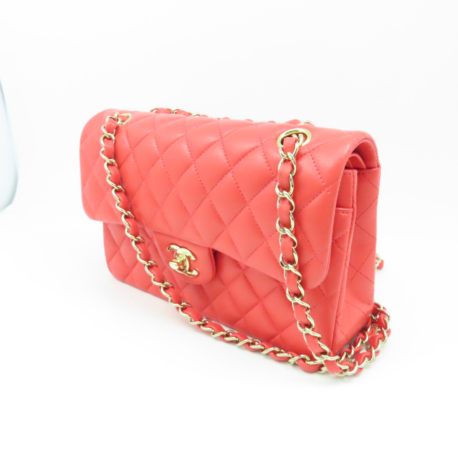 CHANEL 【清倉大減價】菱格羊皮皮革Chain Shoulder Bag金扣鏈帶肩背袋紅色
