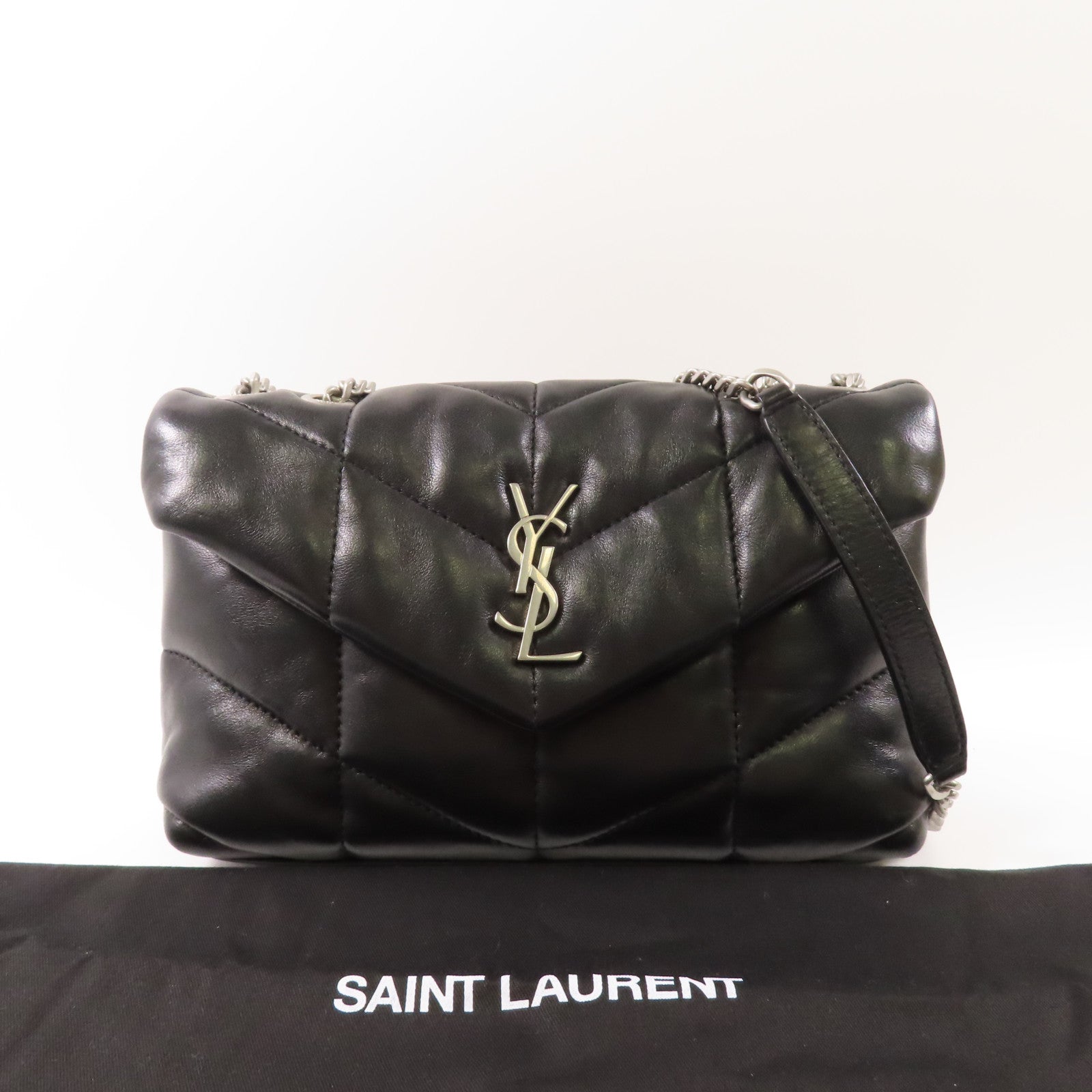 SAINT LAURENT 羊皮皮革Chain Shoulder銀扣鏈帶肩背袋