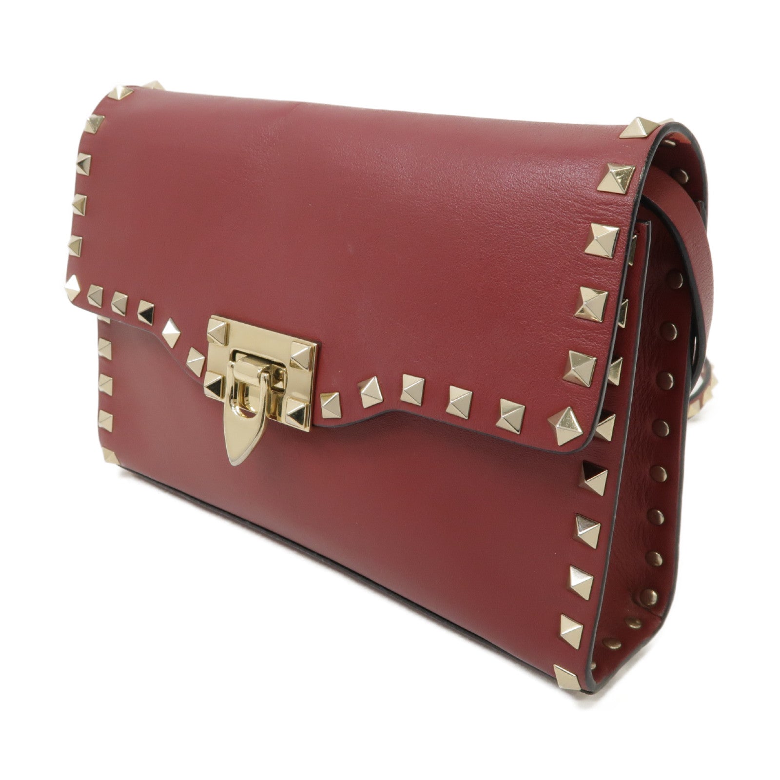 Valentino 羊皮皮革Shoulder Bag金扣肩背袋紅色