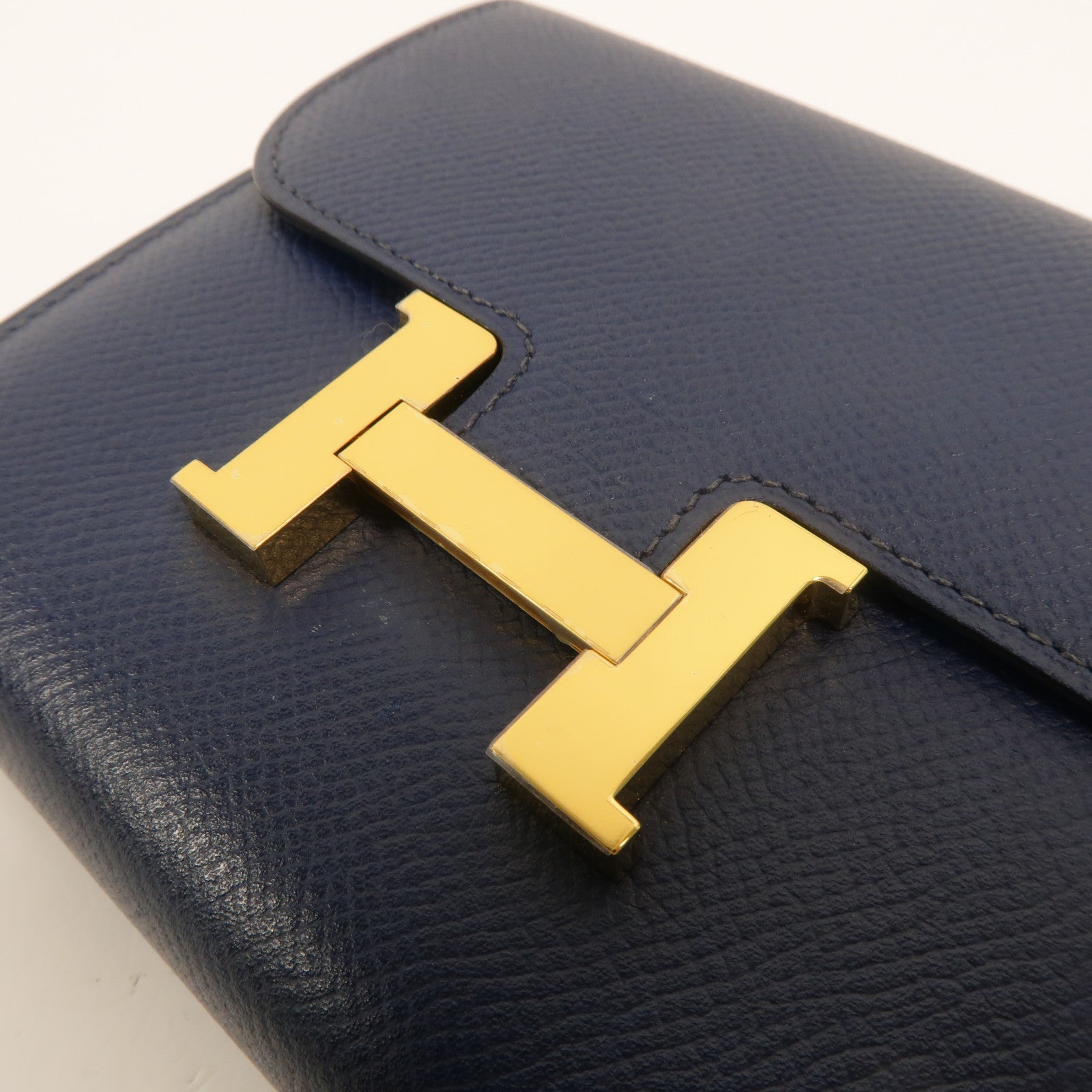HERMES Epsom皮革Constance Compact Wallet錢包Bleu Saphir