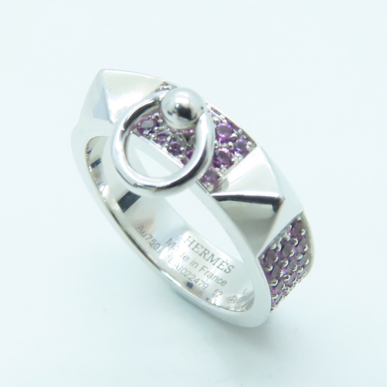 HERMES 18K White Gold Collier De Chien 0.64ct Pink Sapphire Ring #52 US#5.75
