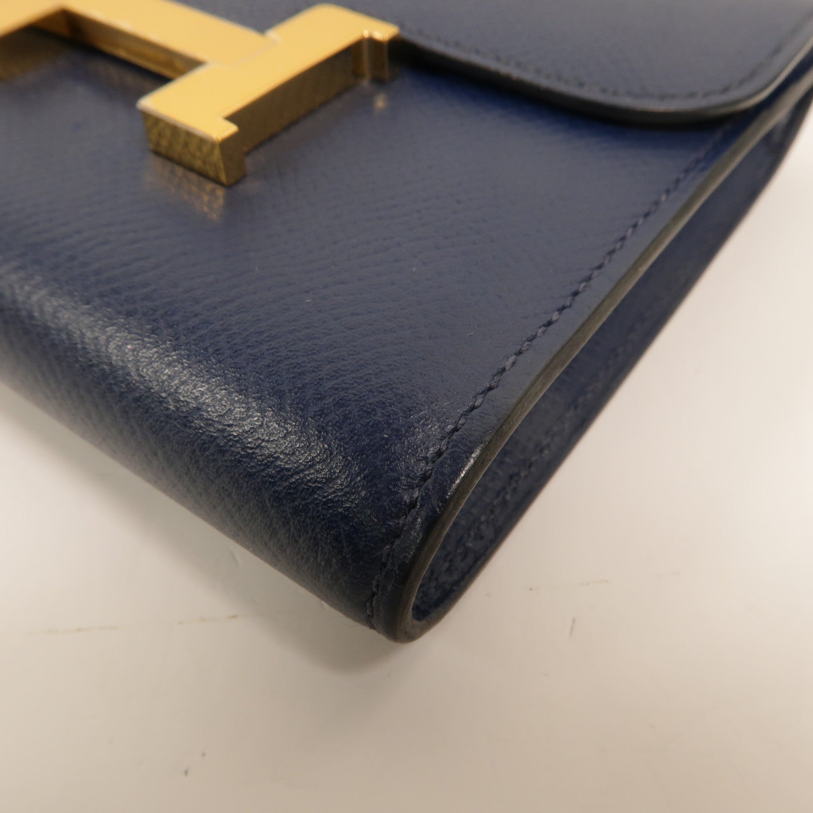 HERMES Epsom皮革Constance Compact Wallet錢包Bleu Saphir