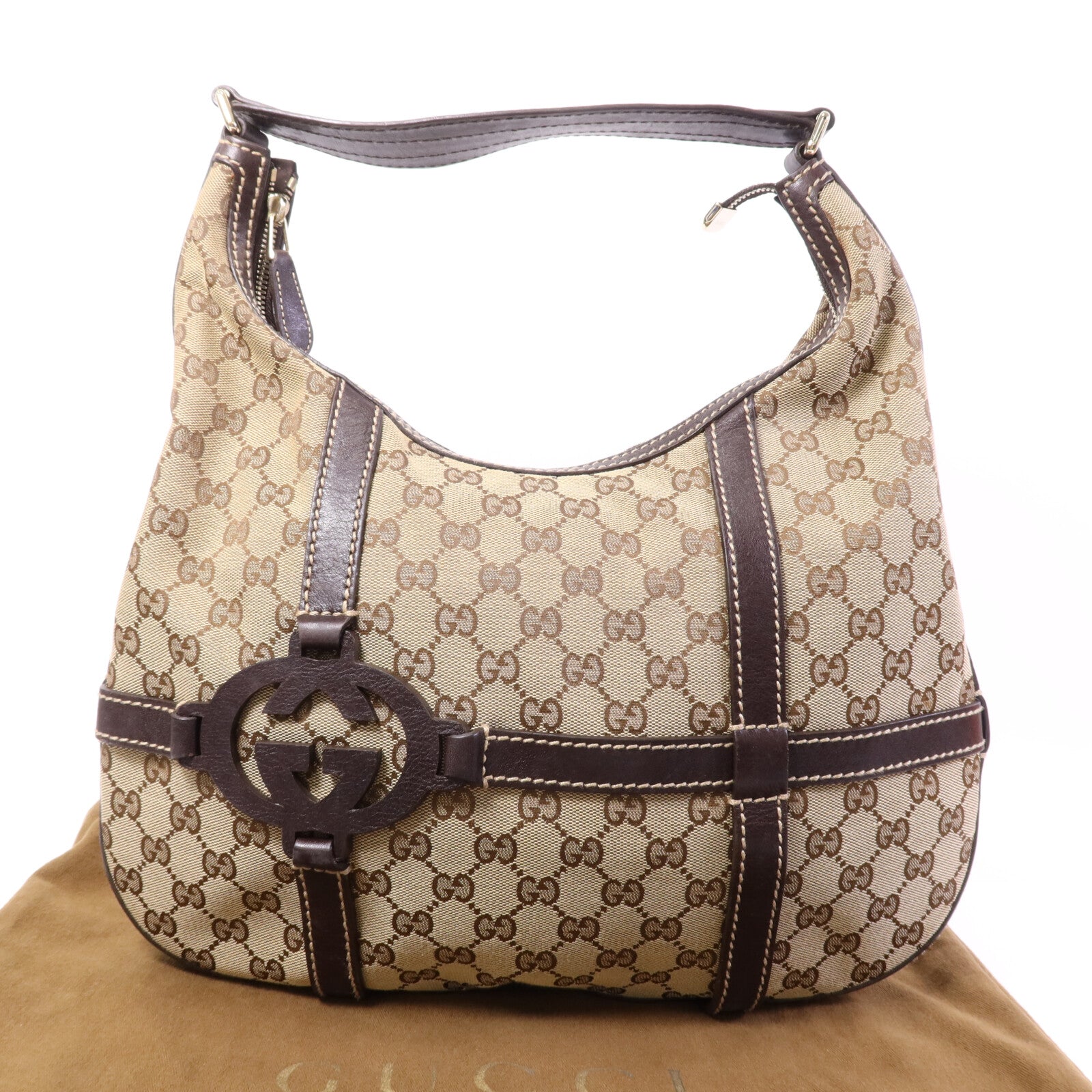 GUCCI 帆布Shoulder Bag金扣肩背袋