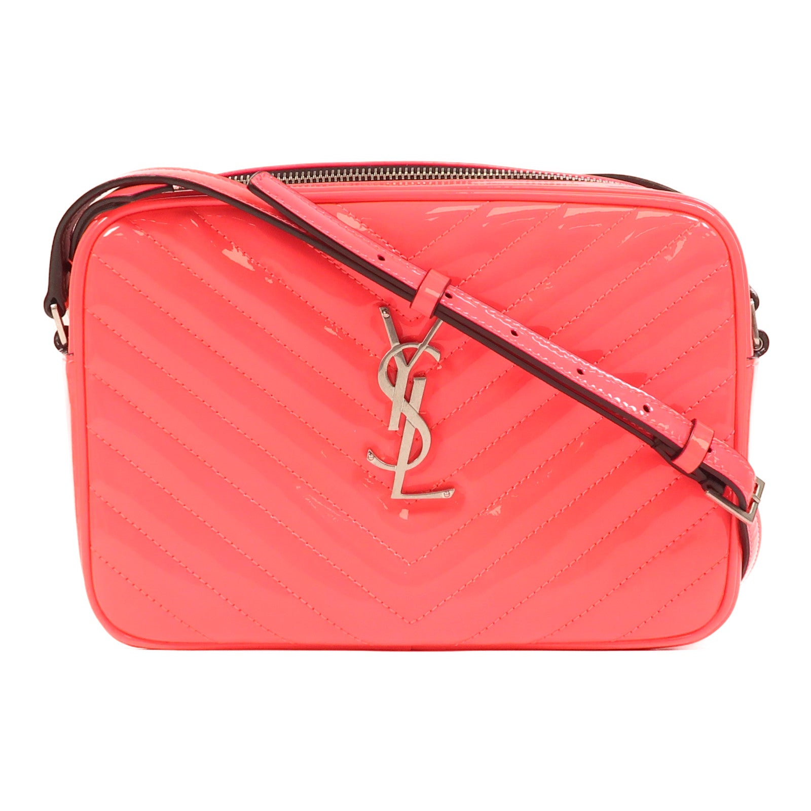 SAINT LAURENT 漆皮皮革Lou Camera Bag銀扣肩背袋