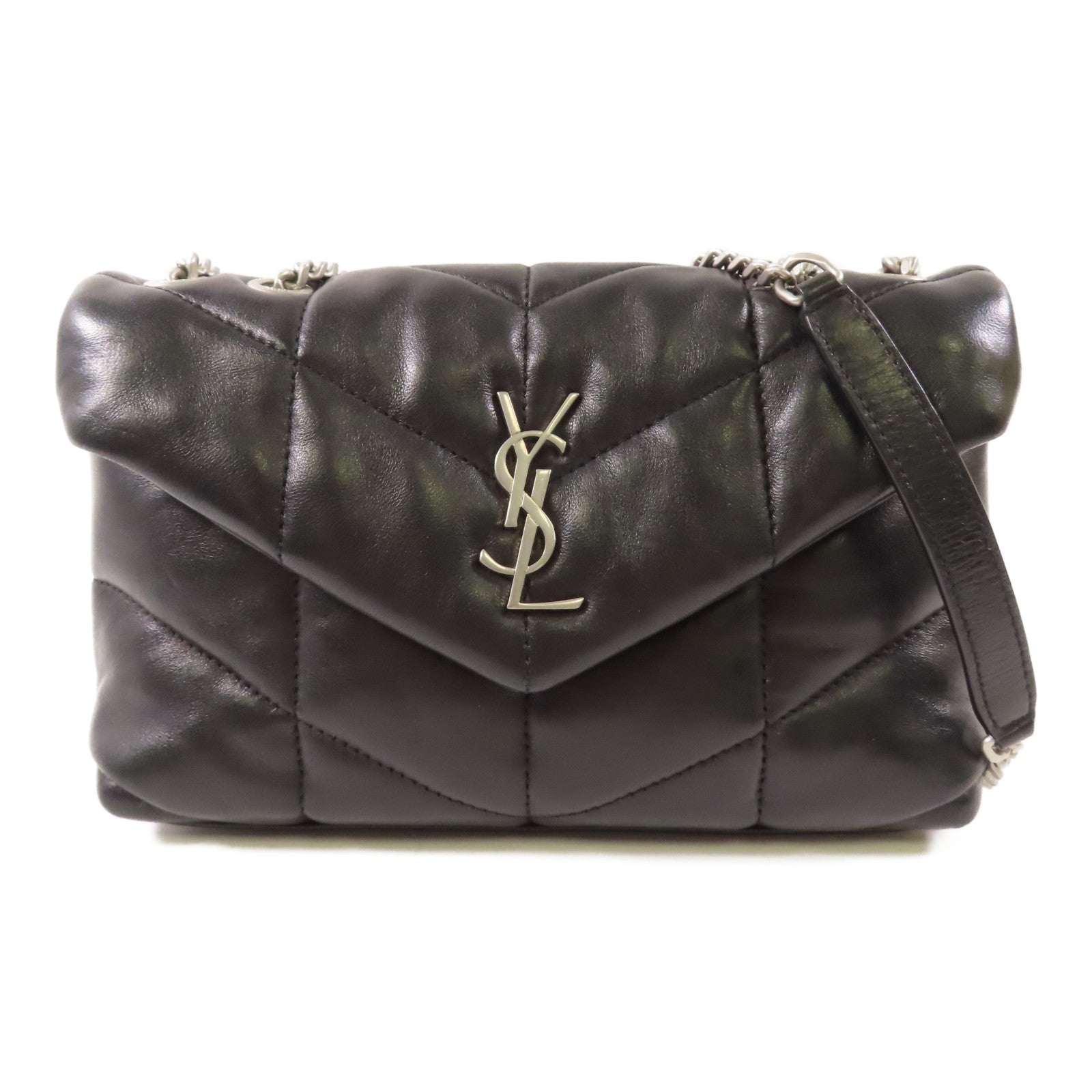 SAINT LAURENT 羊皮皮革Chain Shoulder銀扣鏈帶肩背袋