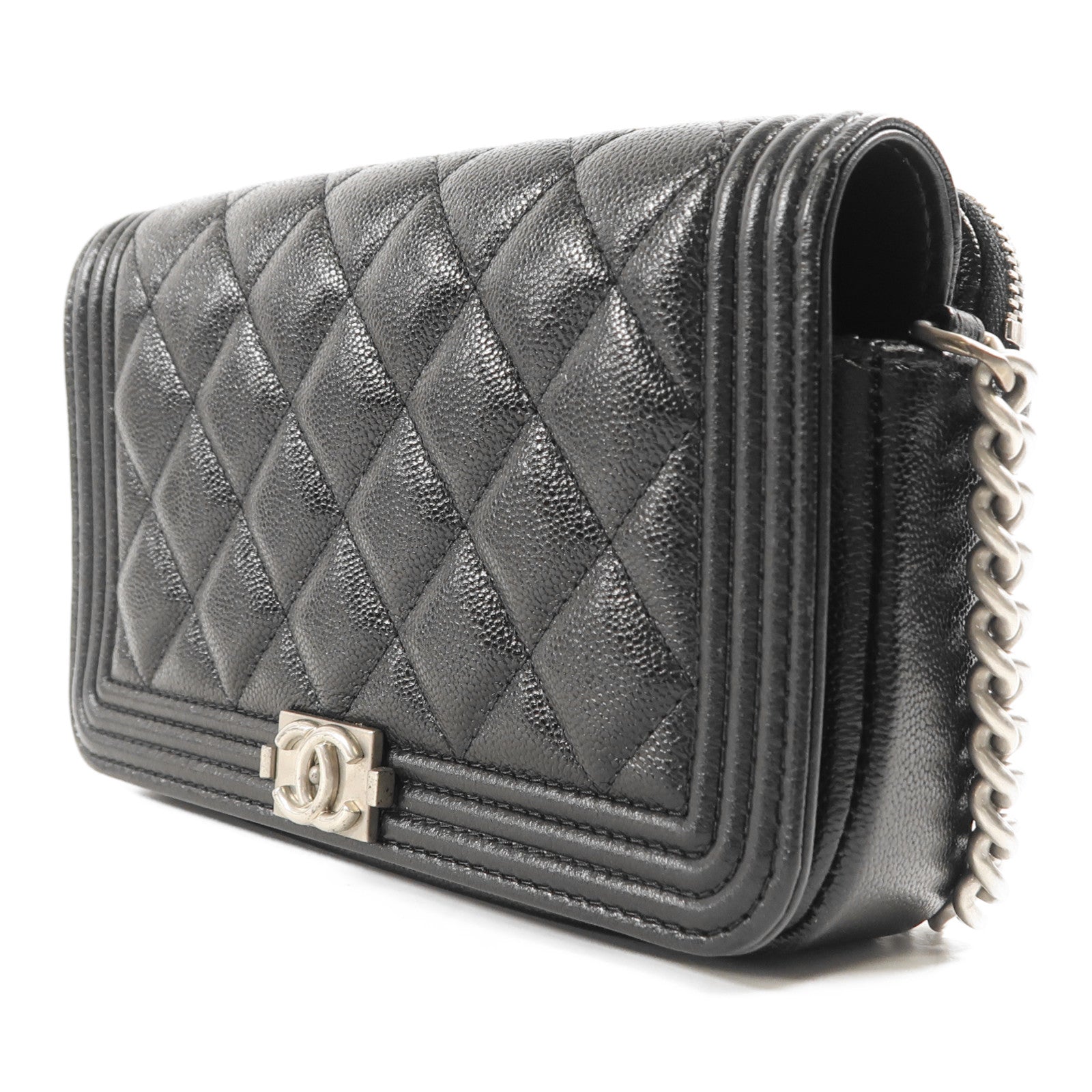 CHANEL 牛皮皮革Shoulder Bag銀扣肩背袋