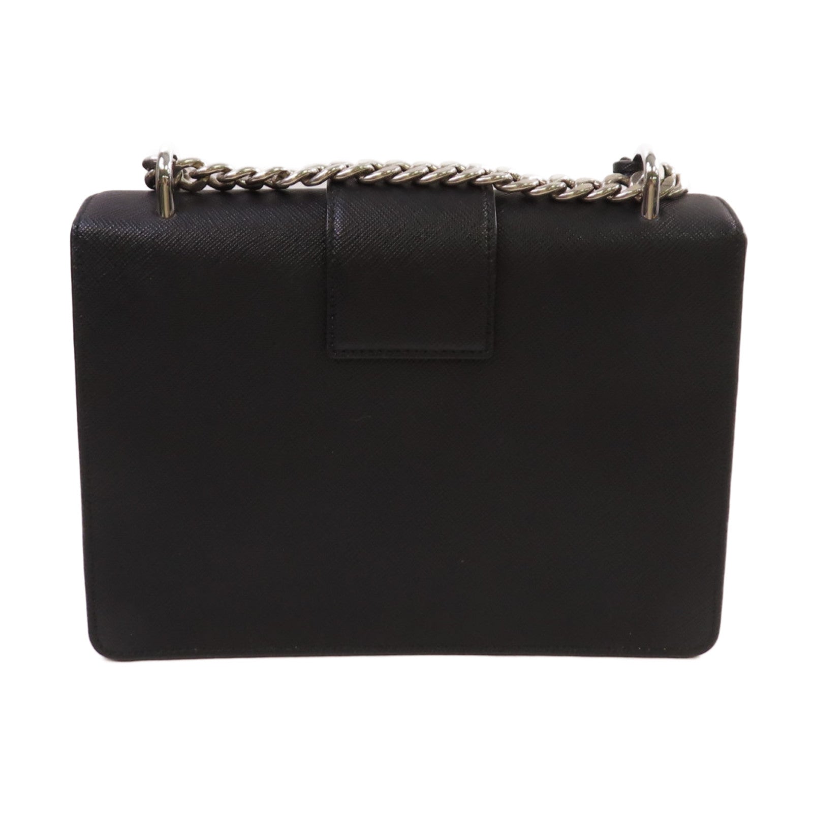 PRADA Saffiano皮革Chain Shoulder Bag銀扣鏈帶肩背袋黑色