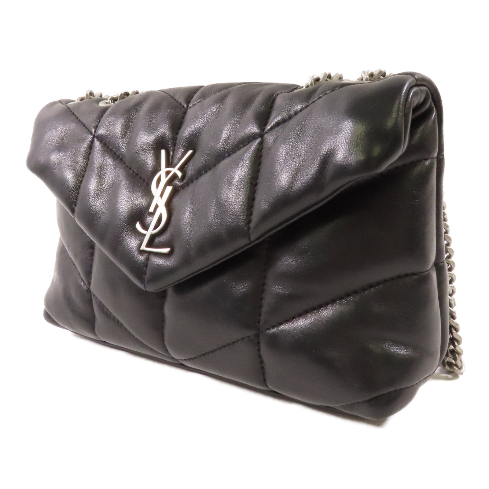 SAINT LAURENT 羊皮皮革Chain Shoulder銀扣鏈帶肩背袋