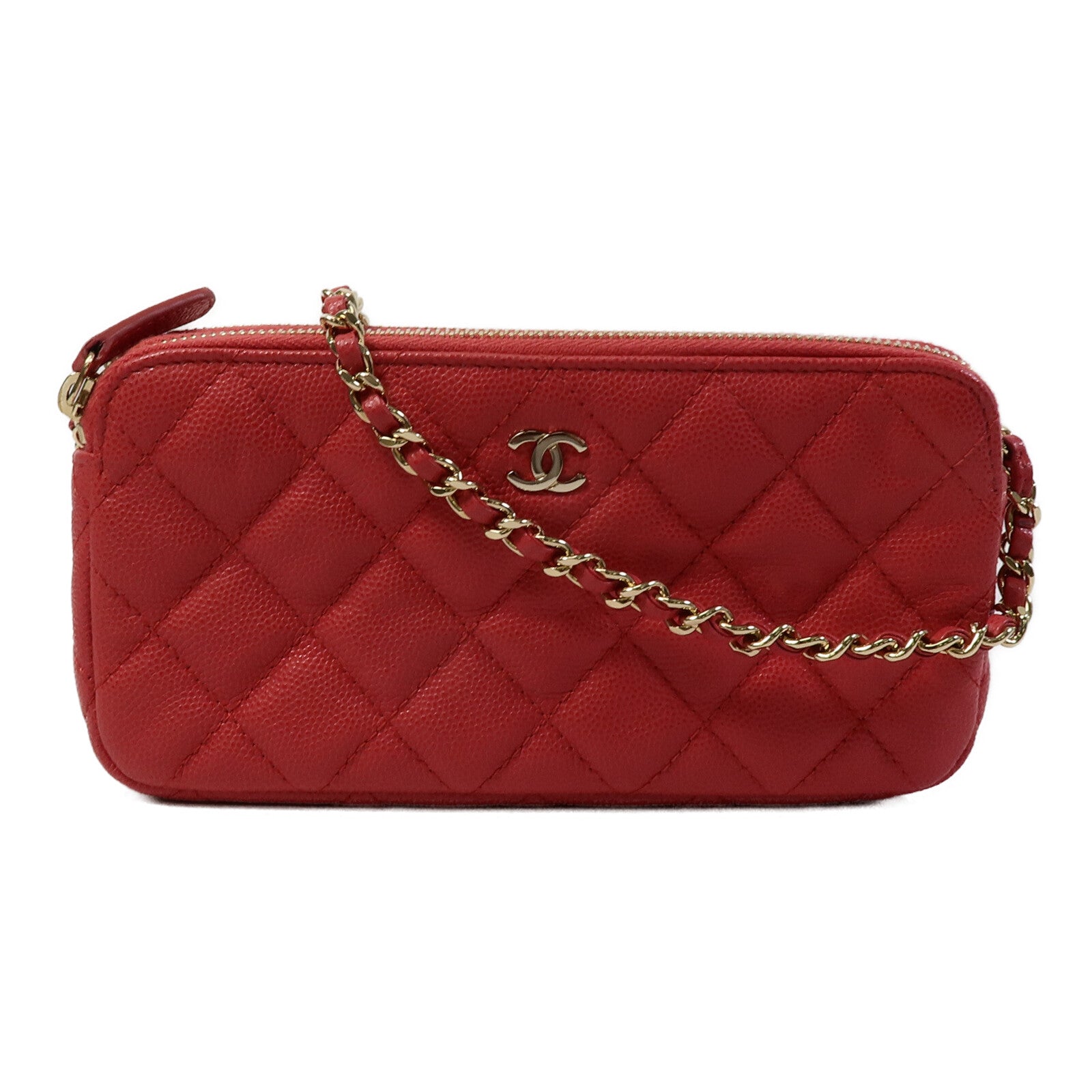 CHANEL 牛皮皮革Zipper Phone Bag鏈帶肩背袋