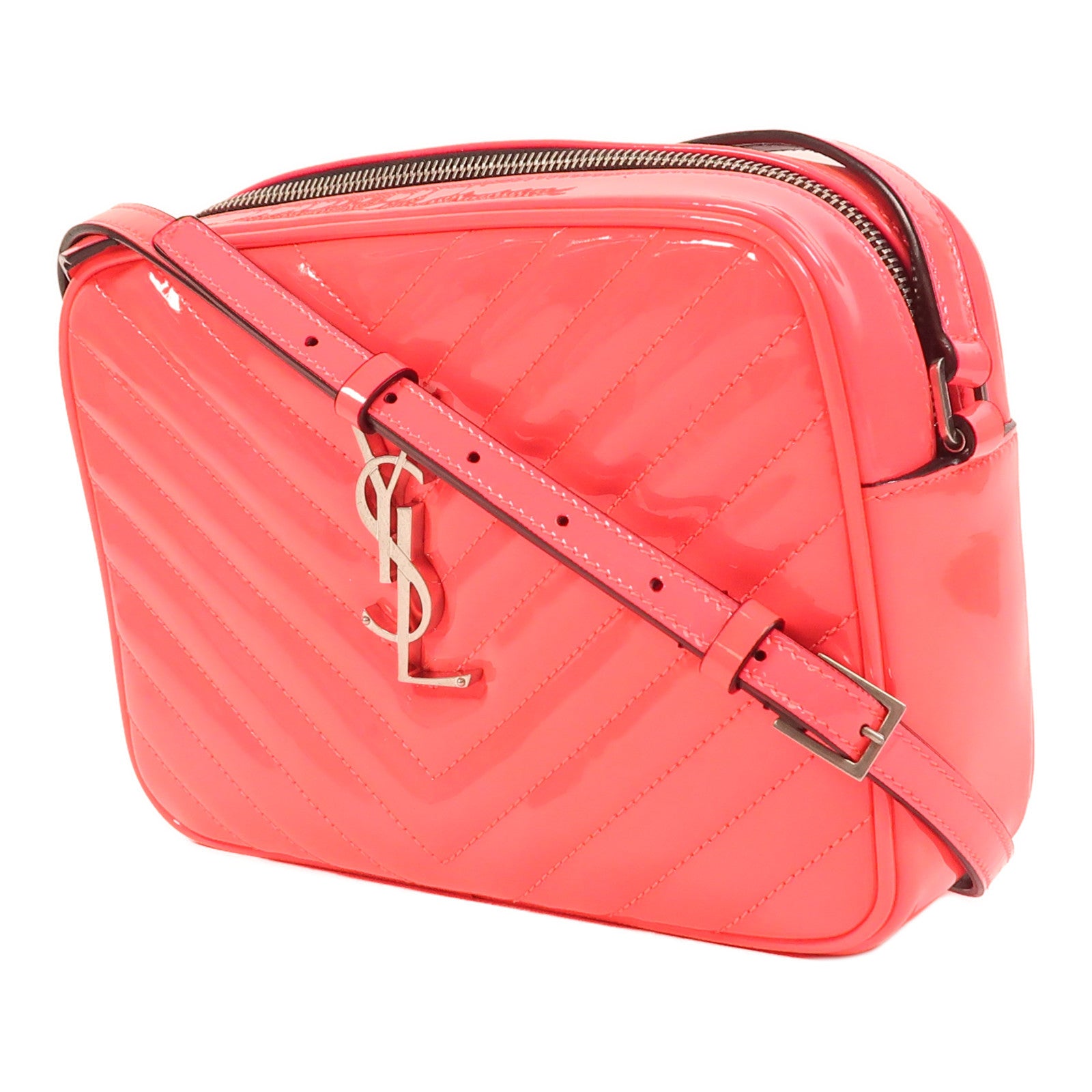 SAINT LAURENT 漆皮皮革Lou Camera Bag銀扣肩背袋