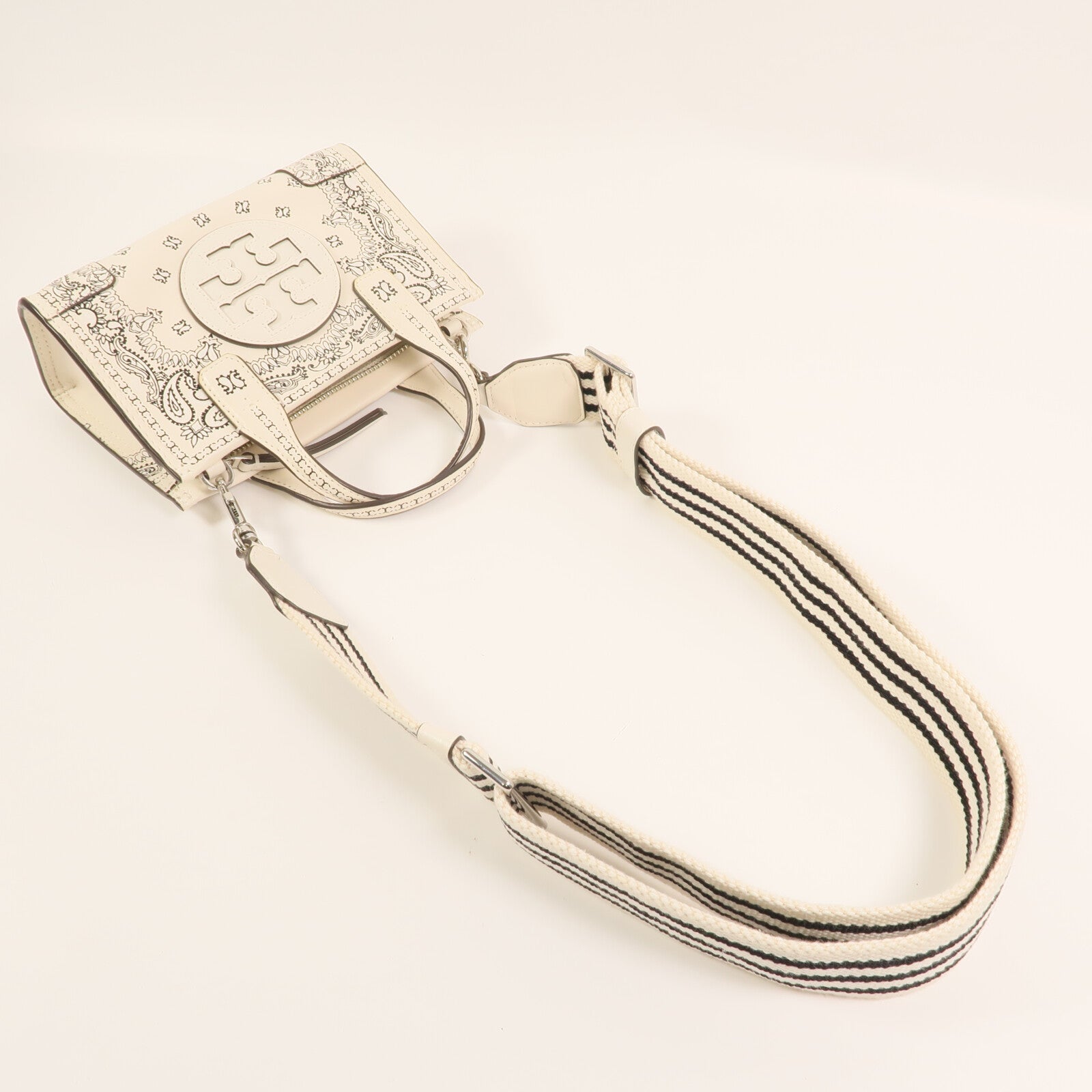 Tory Burch 皮革Ella Micro Tote Bag銀扣手挽肩背兩用袋