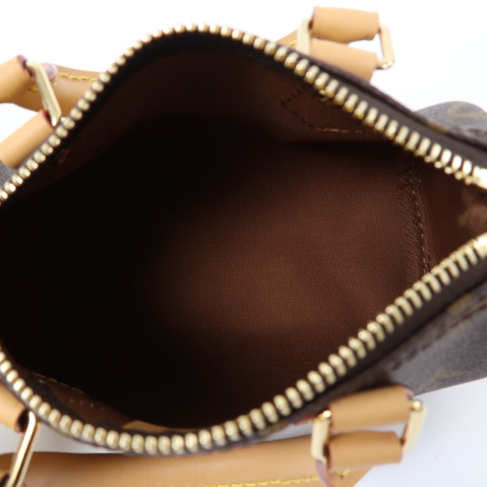 LOUIS VUITTON Monogram Nano Speedy金扣手挽肩背兩用袋啡色
