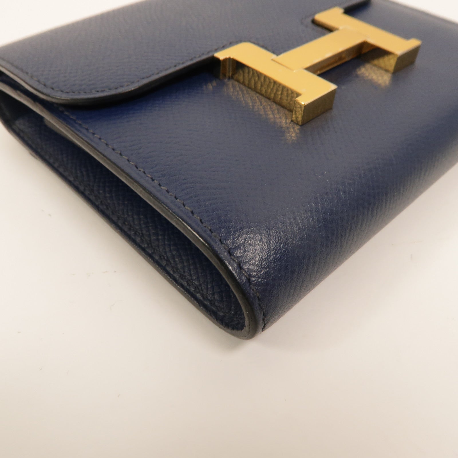 HERMES Epsom皮革Constance Compact Wallet錢包Bleu Saphir
