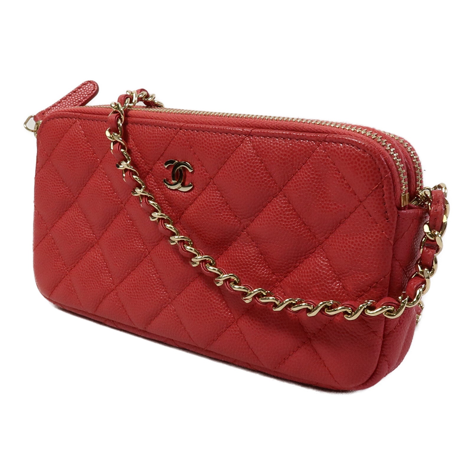 CHANEL 牛皮皮革Zipper Phone Bag鏈帶肩背袋