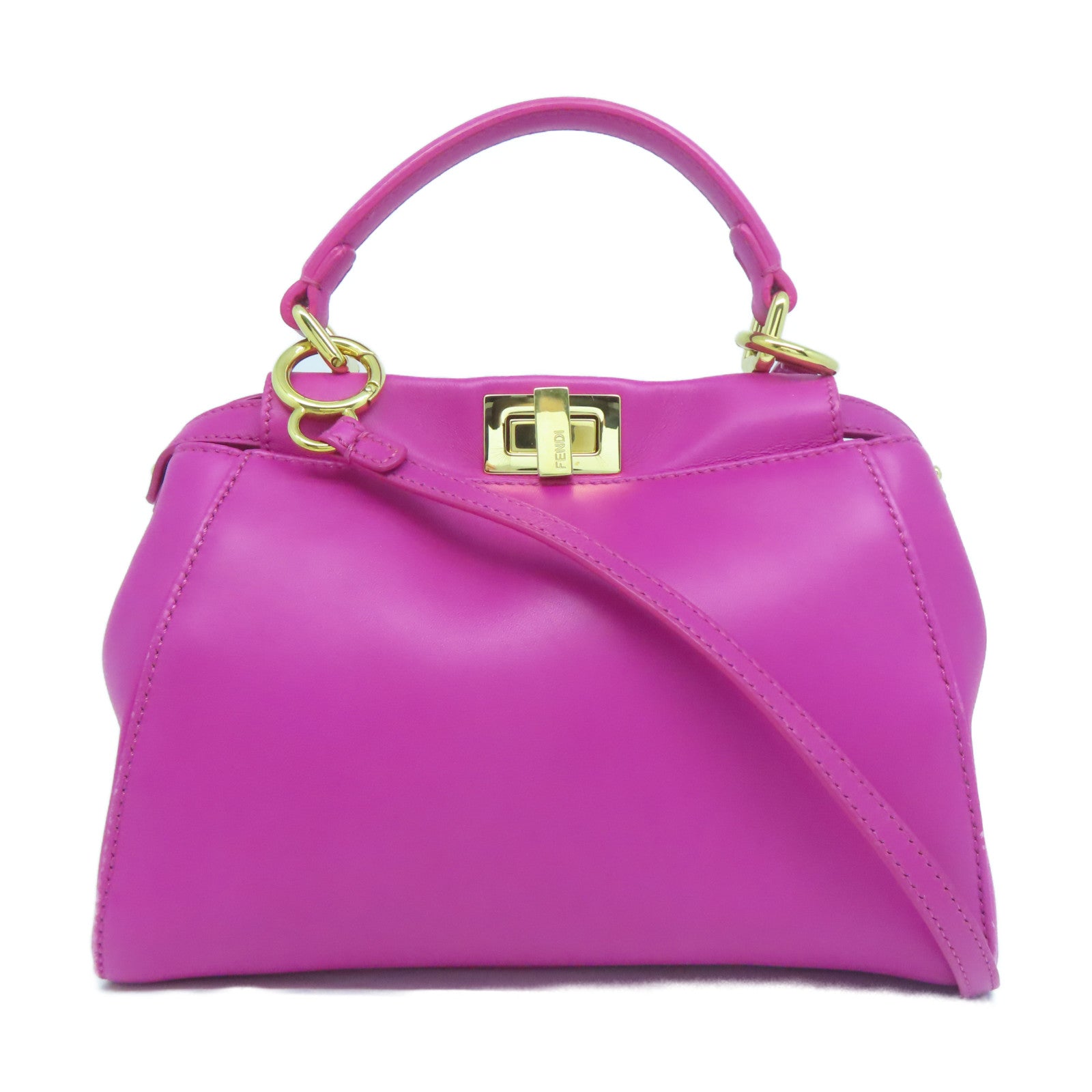 FENDI 【激減優惠】羊皮皮革Peekaboo金扣手挽肩背兩用袋桃紅色