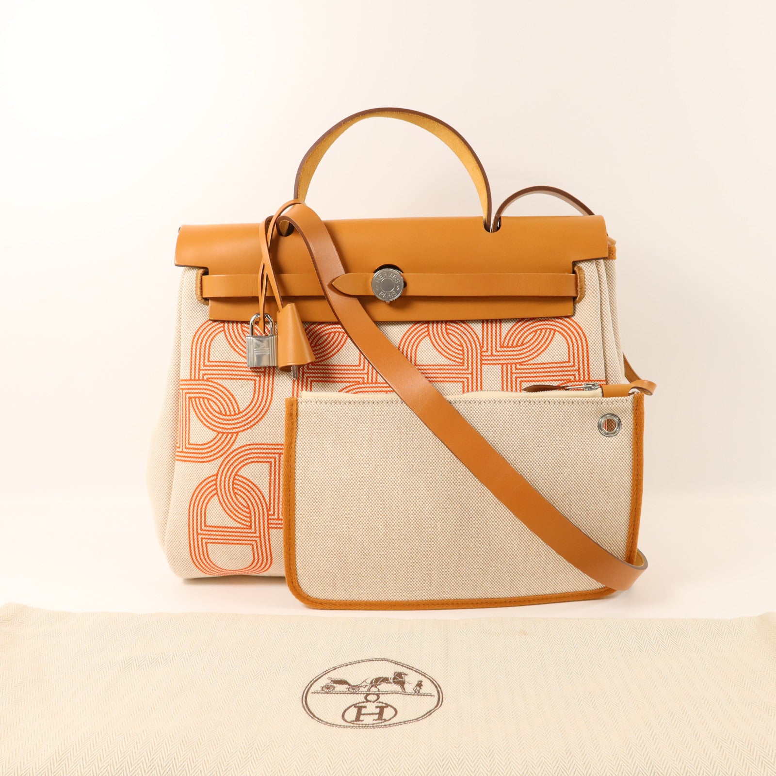HERMES 帆布Herbag PM銀扣手挽肩背兩用袋