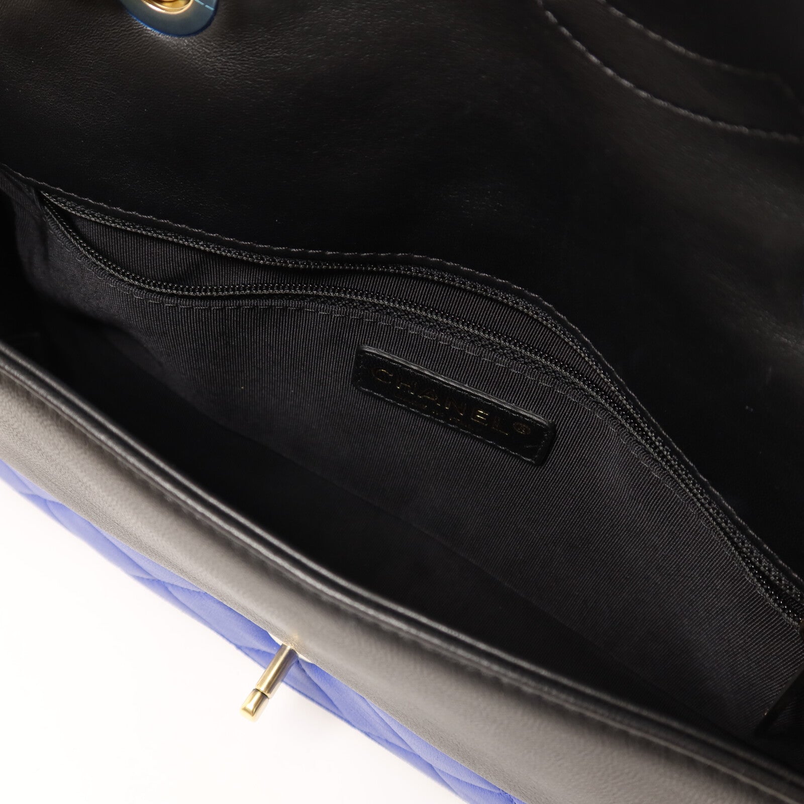 CHANEL 羊皮皮革Colorblock Medium Flap Bag金扣鏈帶肩背袋