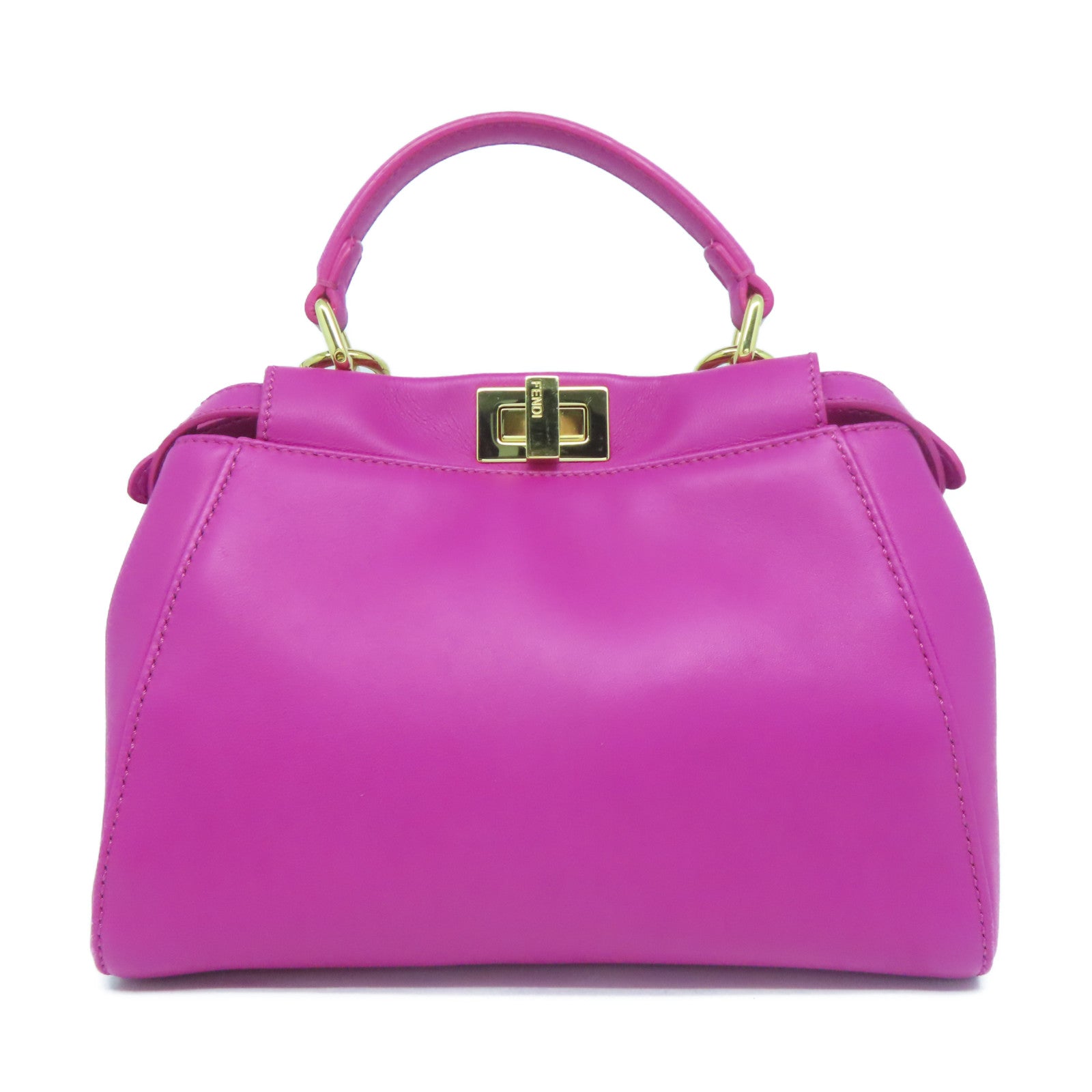 FENDI 【激減優惠】羊皮皮革Peekaboo金扣手挽肩背兩用袋桃紅色