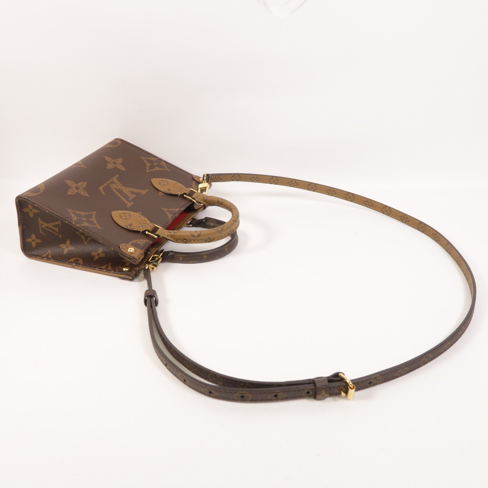 LOUIS VUITTON Monogram Reverse On The Go BB金扣手挽肩背兩用袋