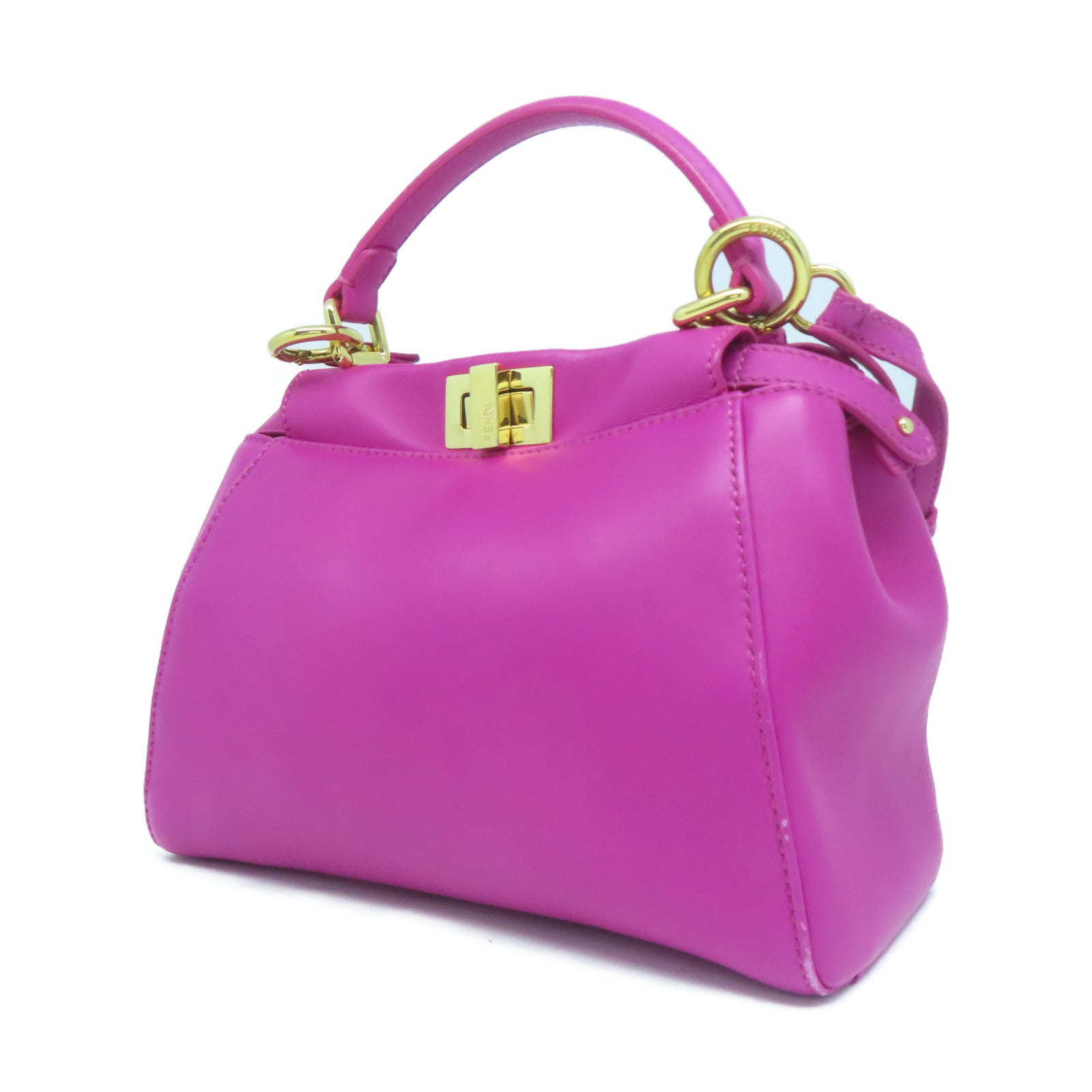 FENDI 【激減優惠】羊皮皮革Peekaboo金扣手挽肩背兩用袋桃紅色