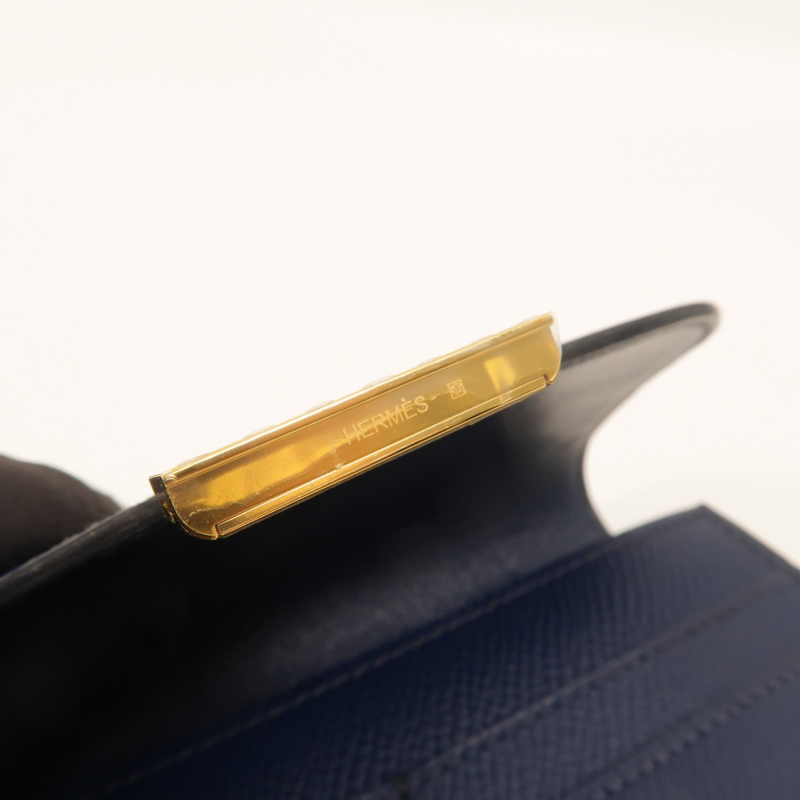 HERMES Epsom皮革Constance Compact Wallet錢包Bleu Saphir